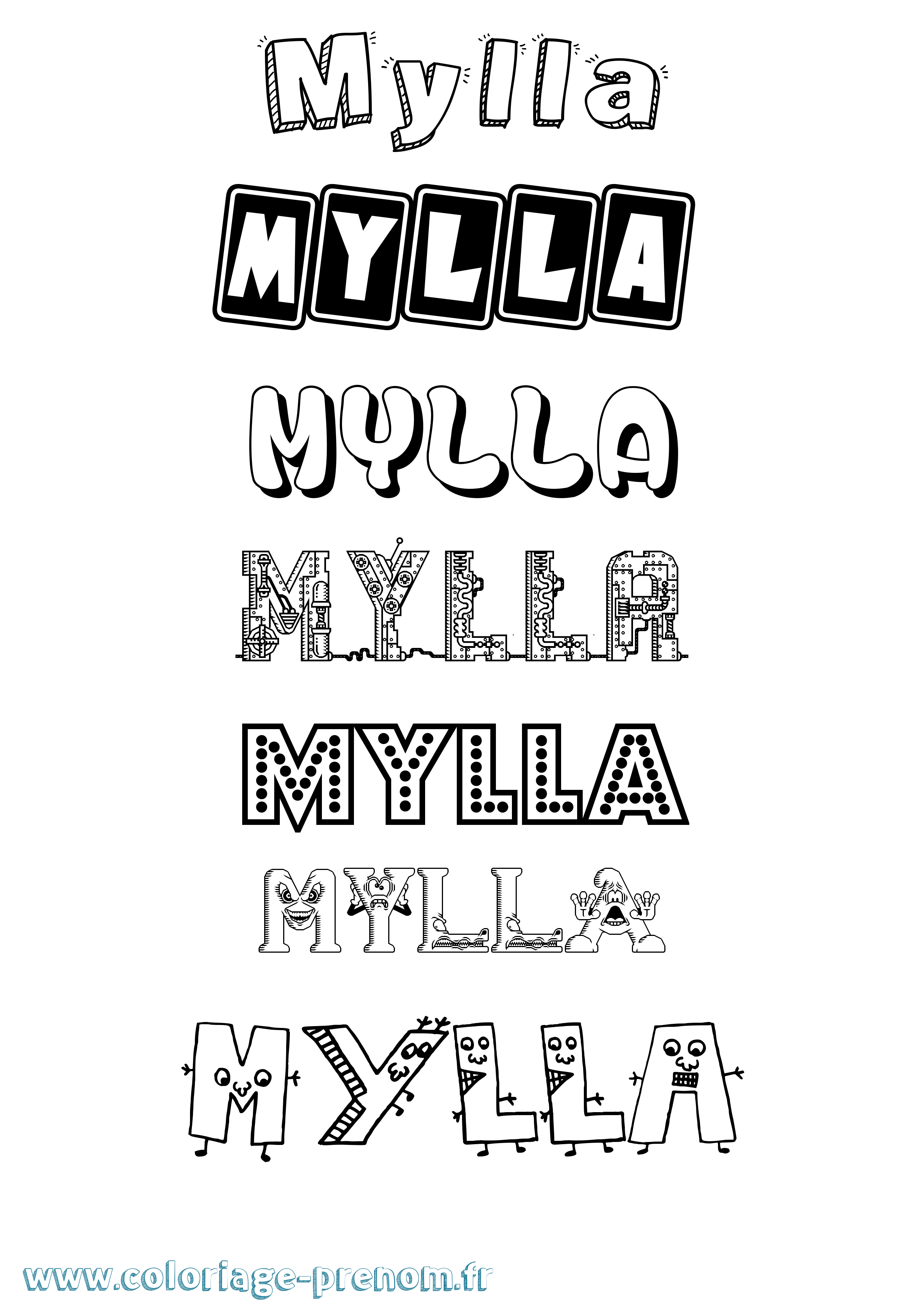 Coloriage prénom Mylla Fun