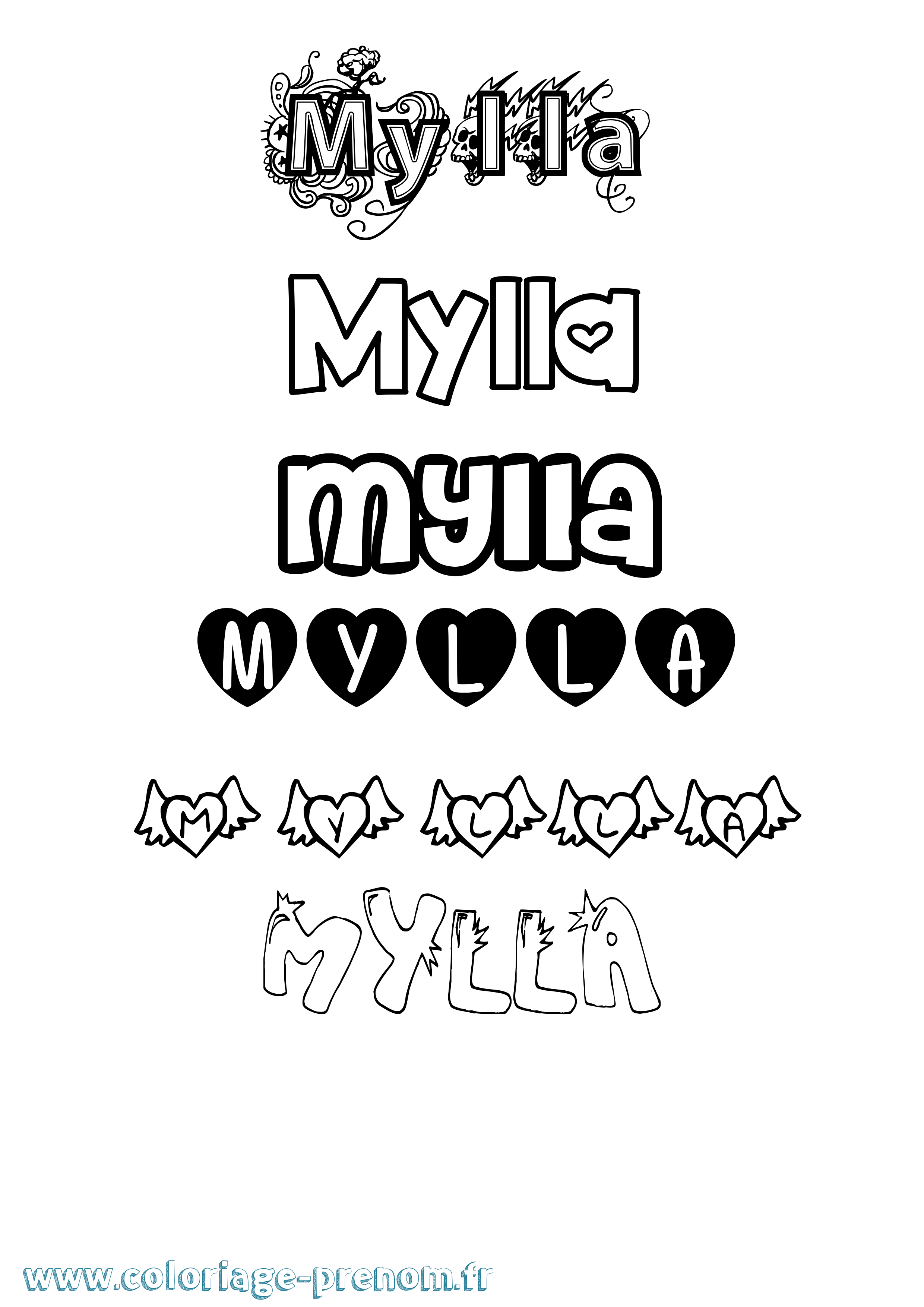Coloriage prénom Mylla Girly