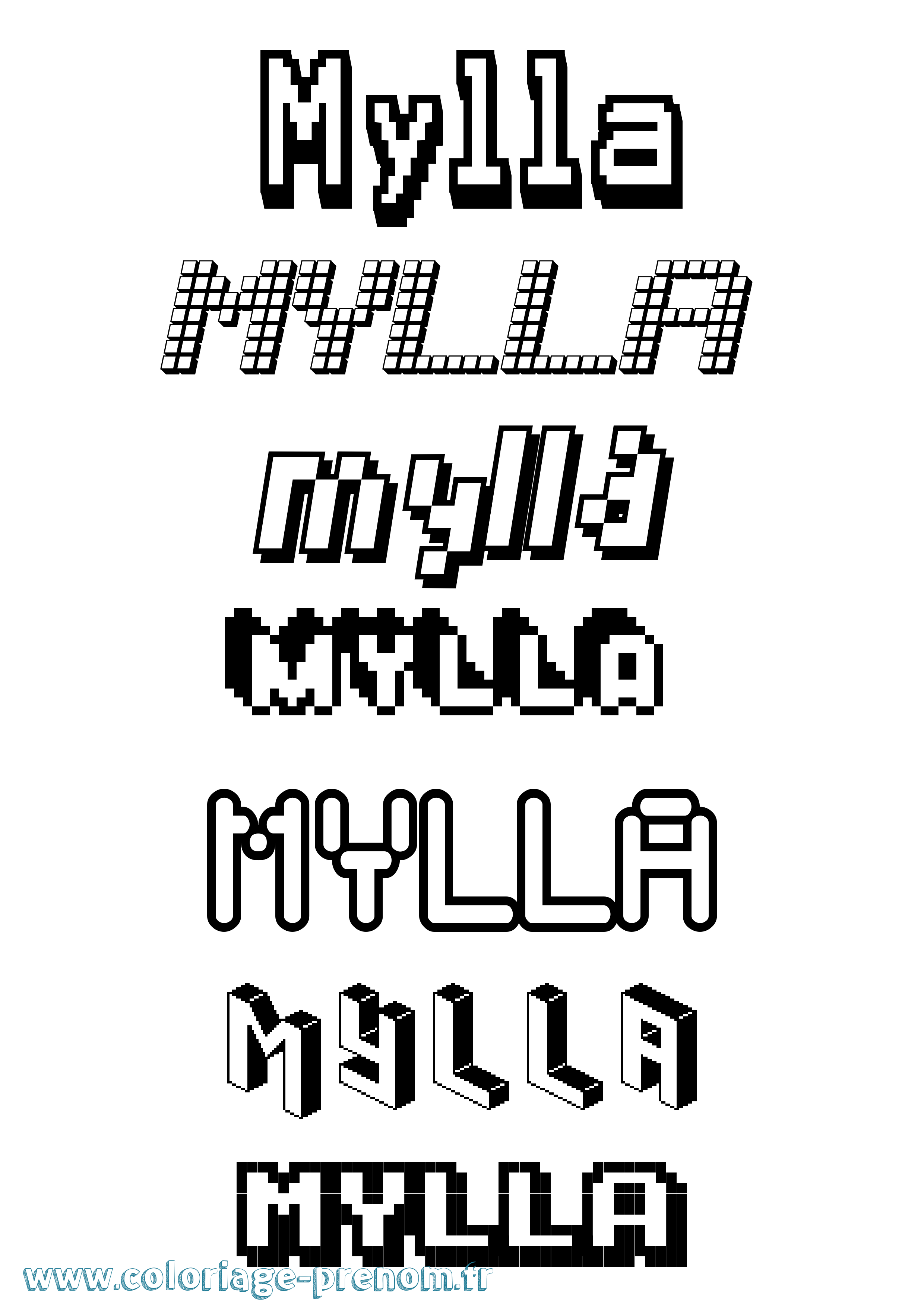 Coloriage prénom Mylla Pixel