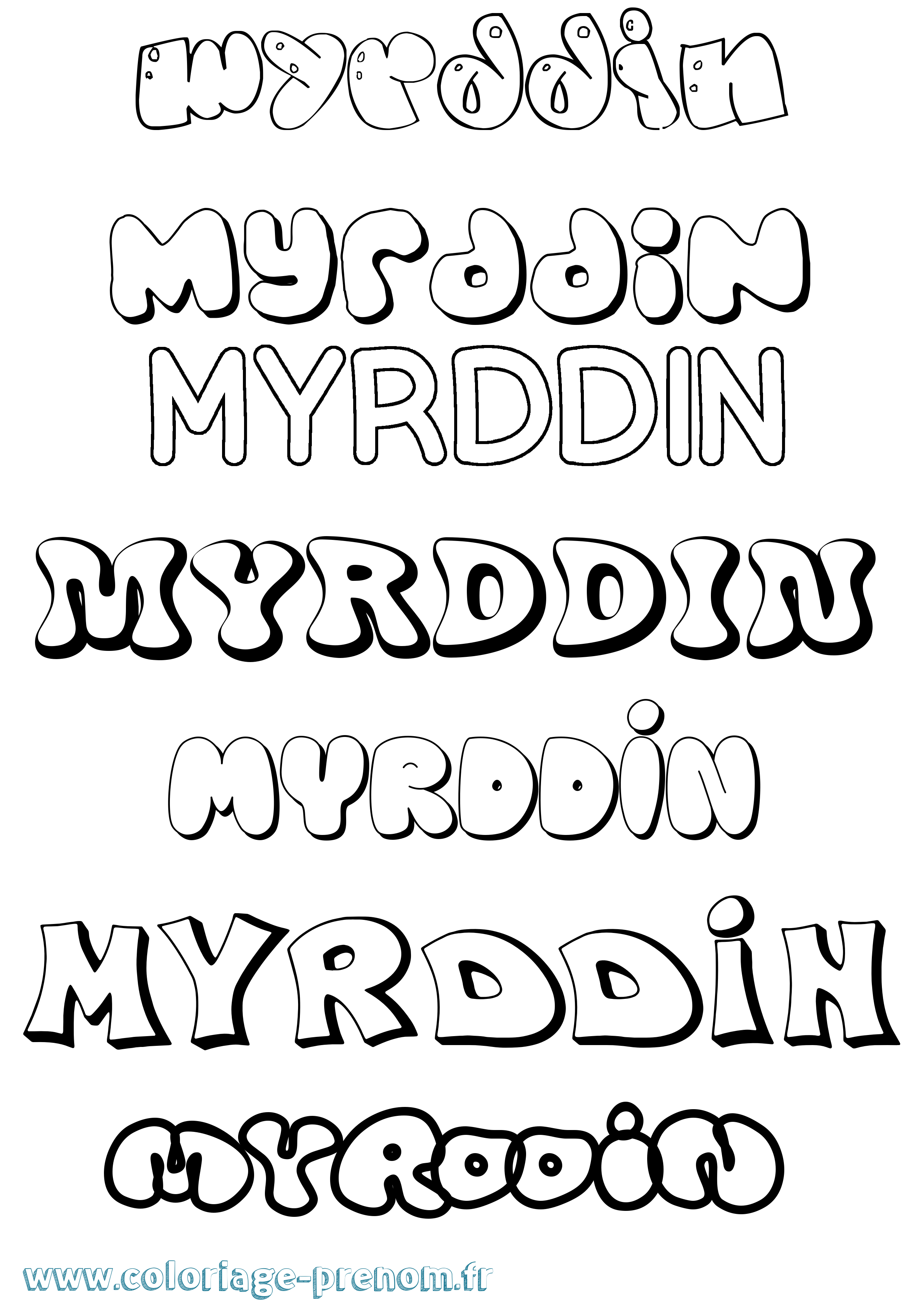 Coloriage prénom Myrddin Bubble