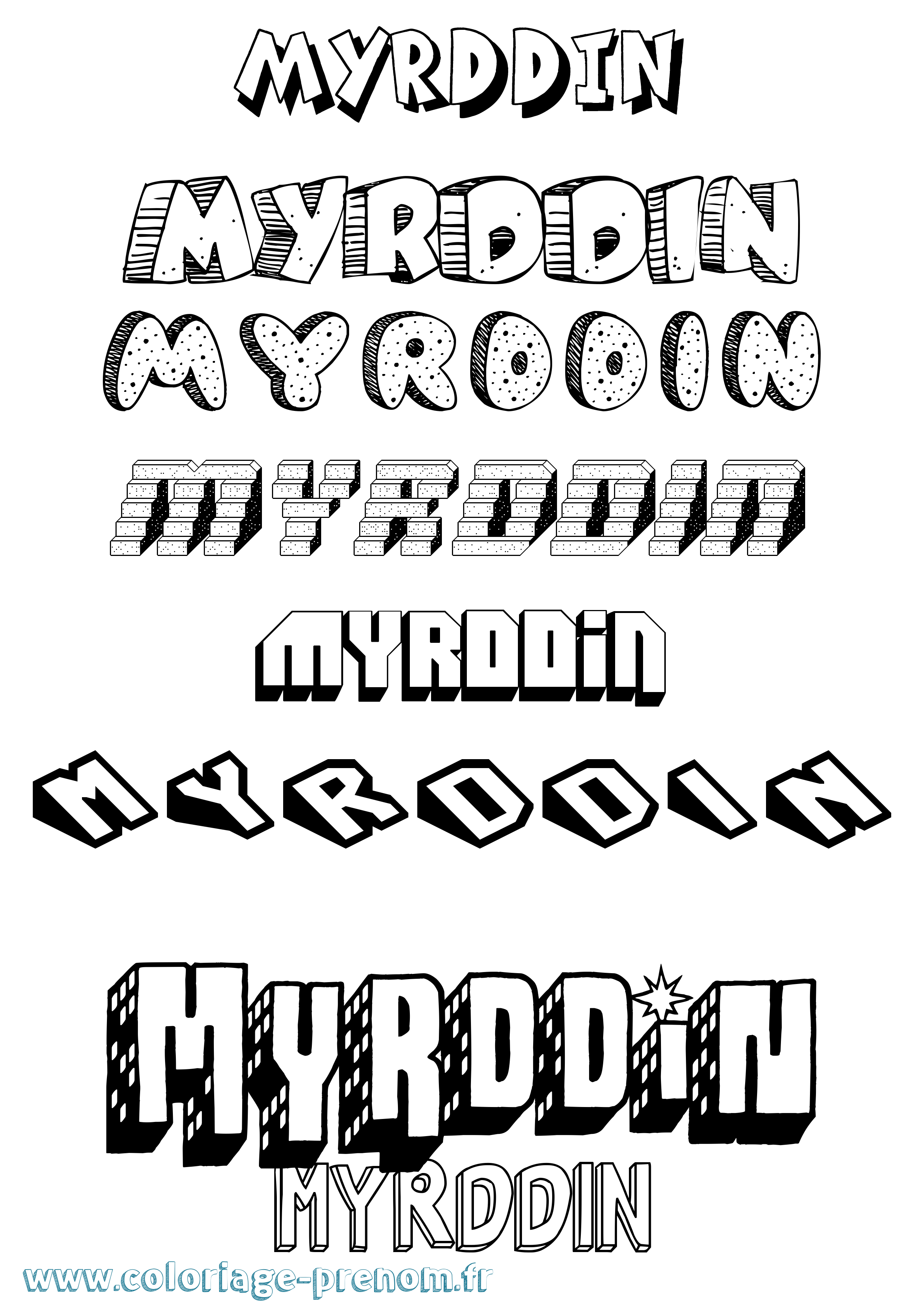 Coloriage Myrddin Effet 3D Coloriage prénom Myrddin Effet 3D