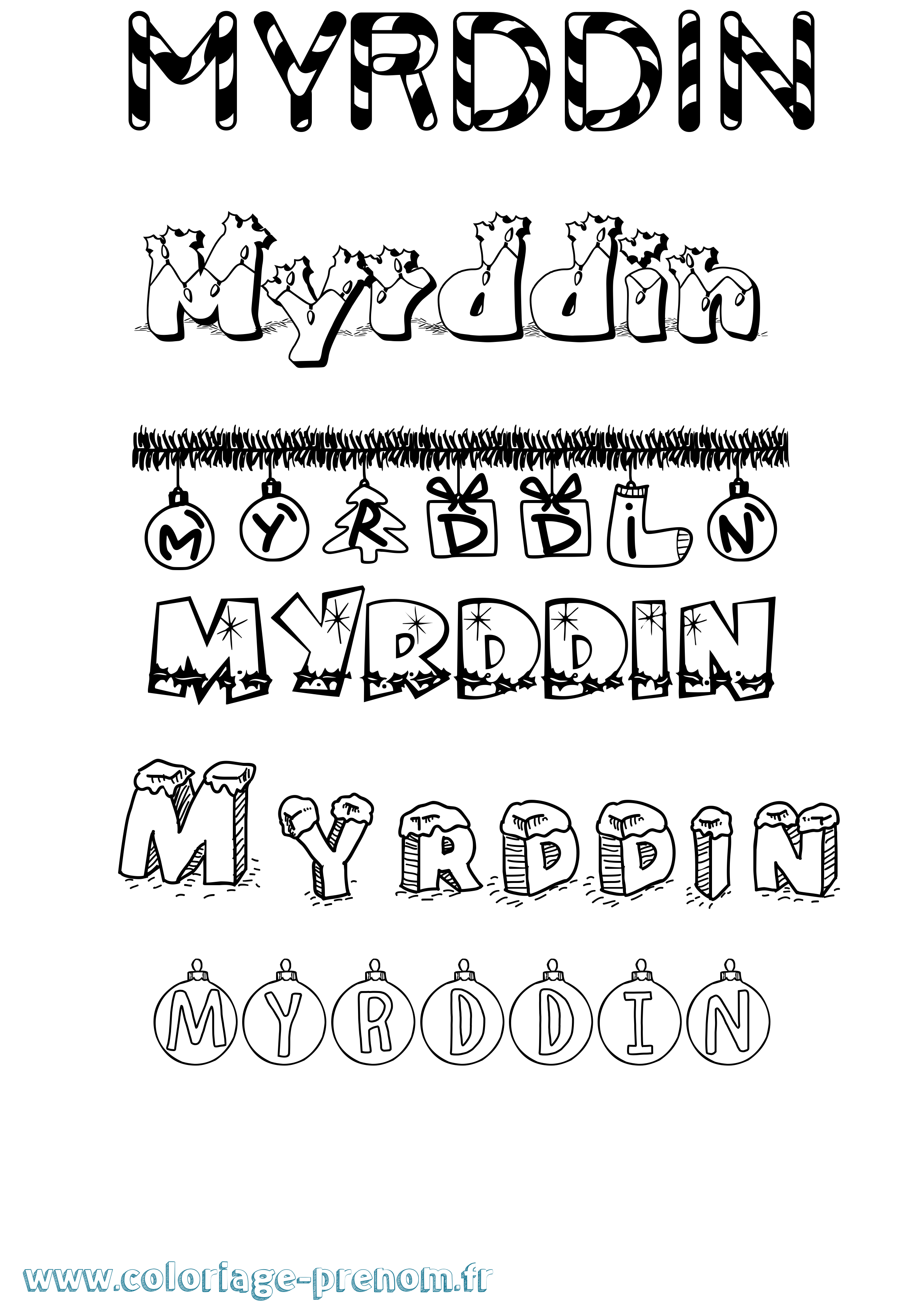 Coloriage prénom Myrddin Noël