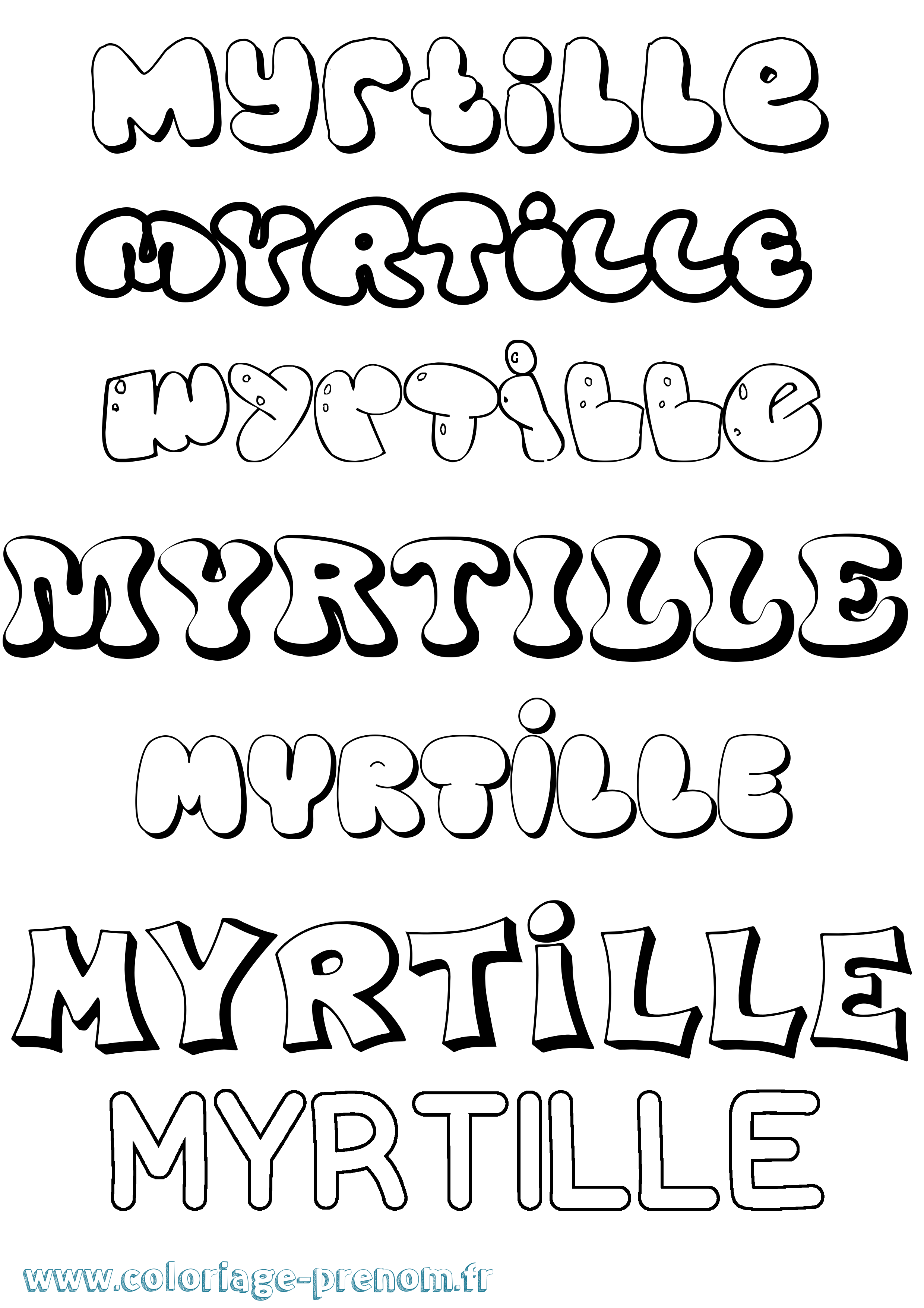 Coloriage prénom Myrtille Bubble