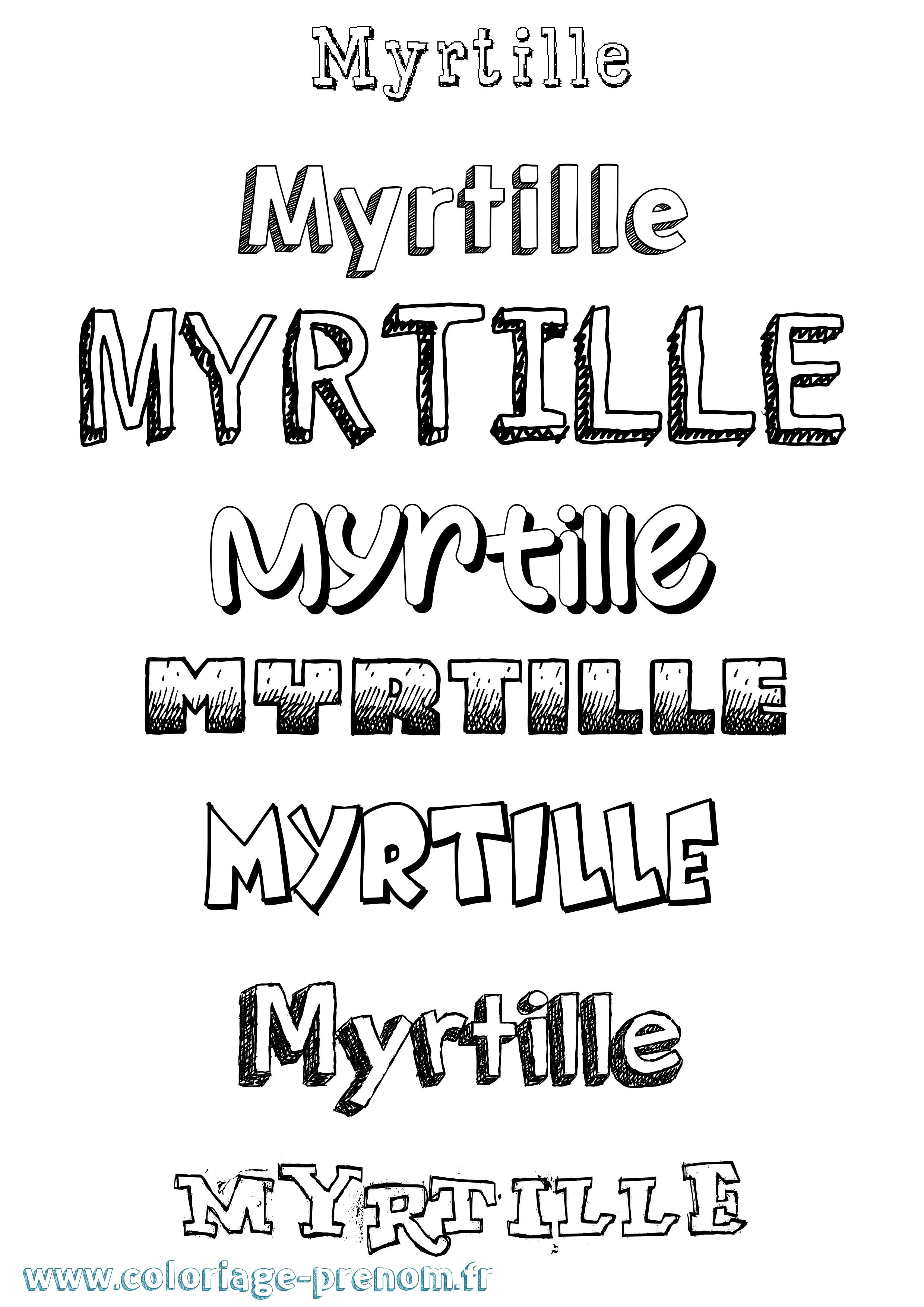 Coloriage prénom Myrtille Dessiné
