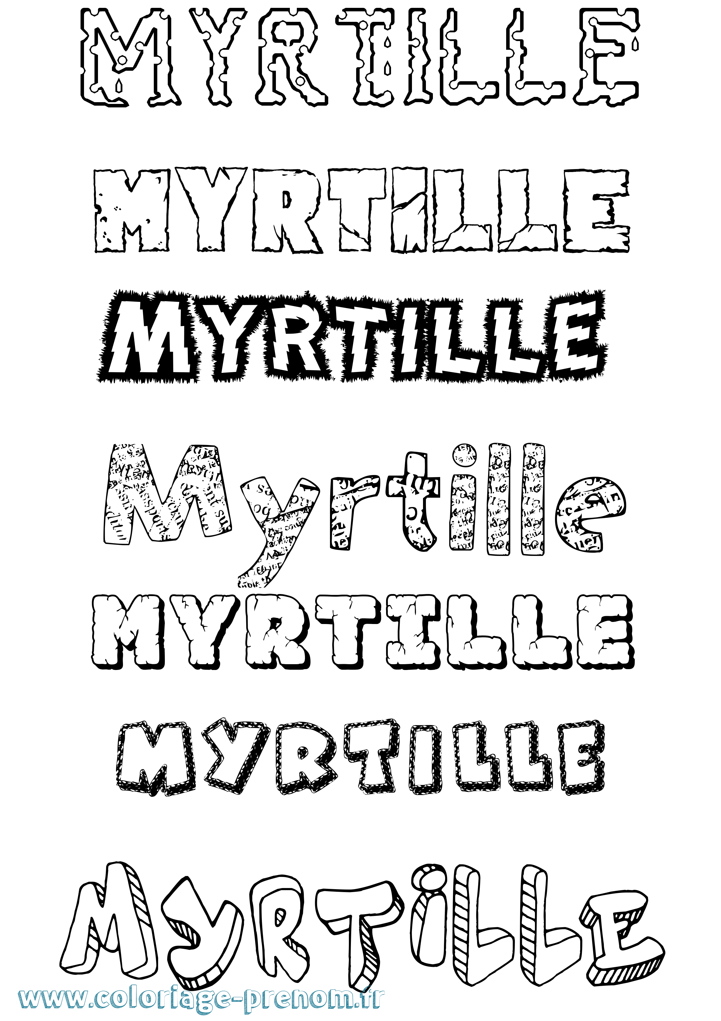 Coloriage prénom Myrtille Destructuré