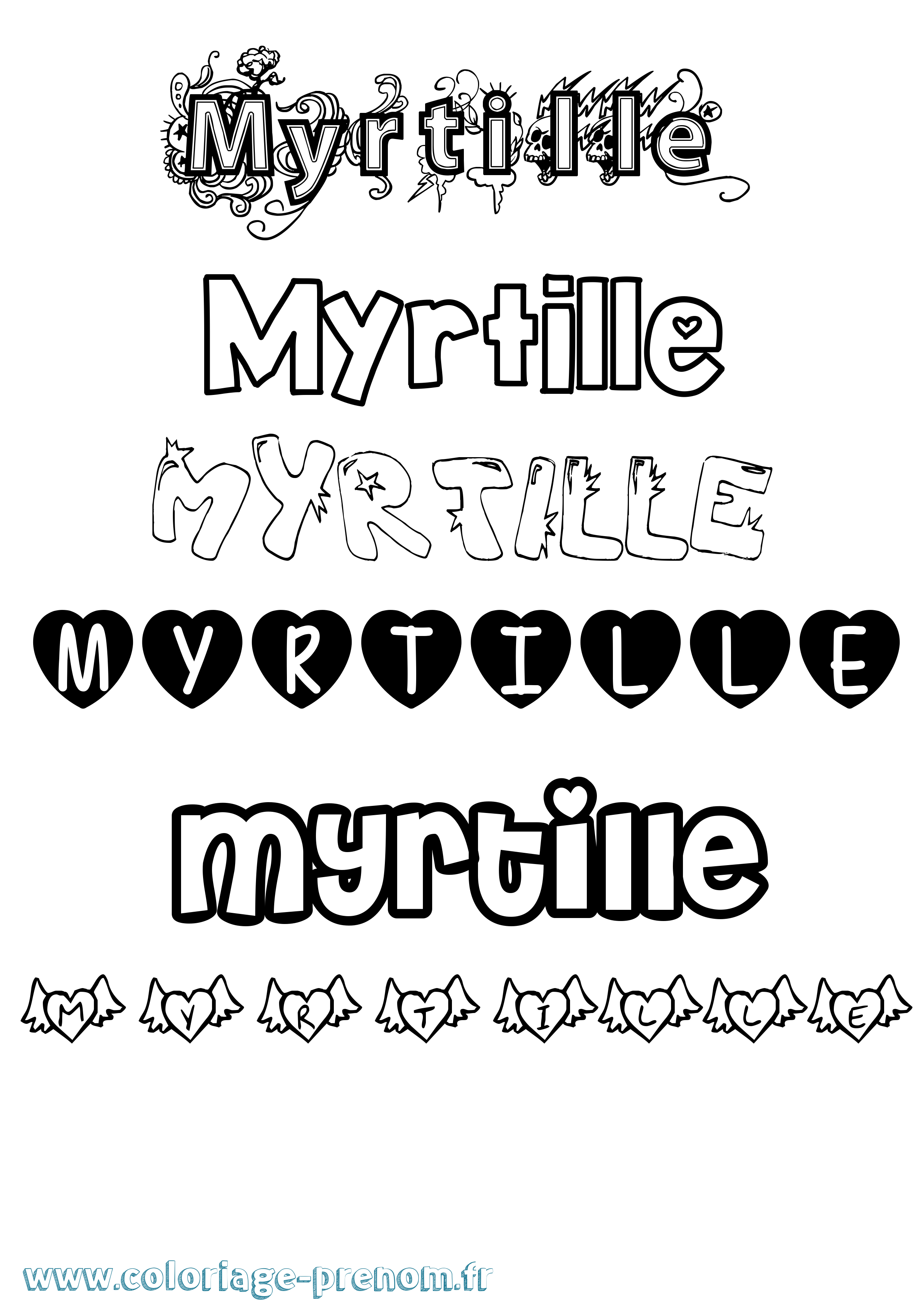 Coloriage prénom Myrtille Girly