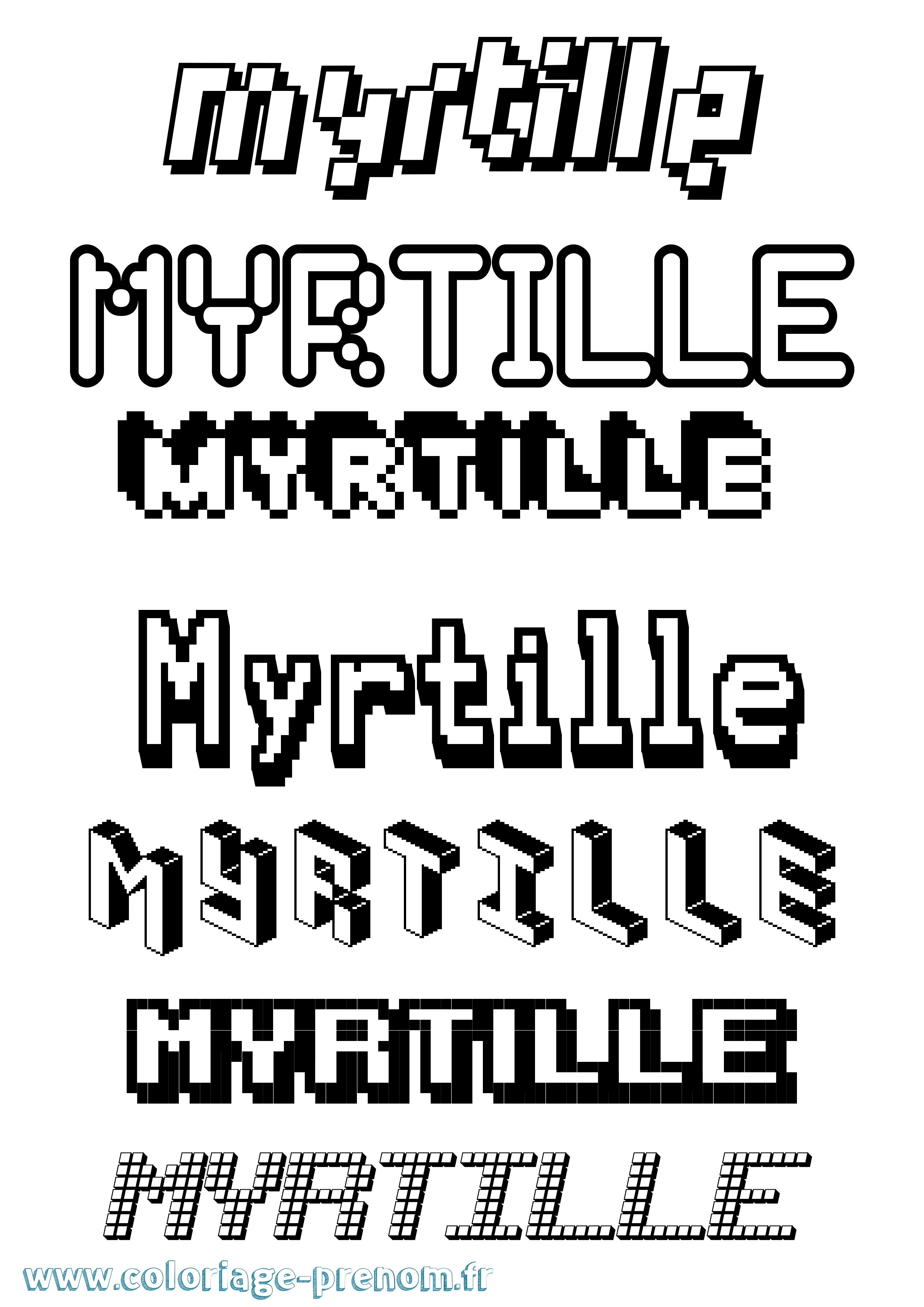 Coloriage prénom Myrtille Pixel