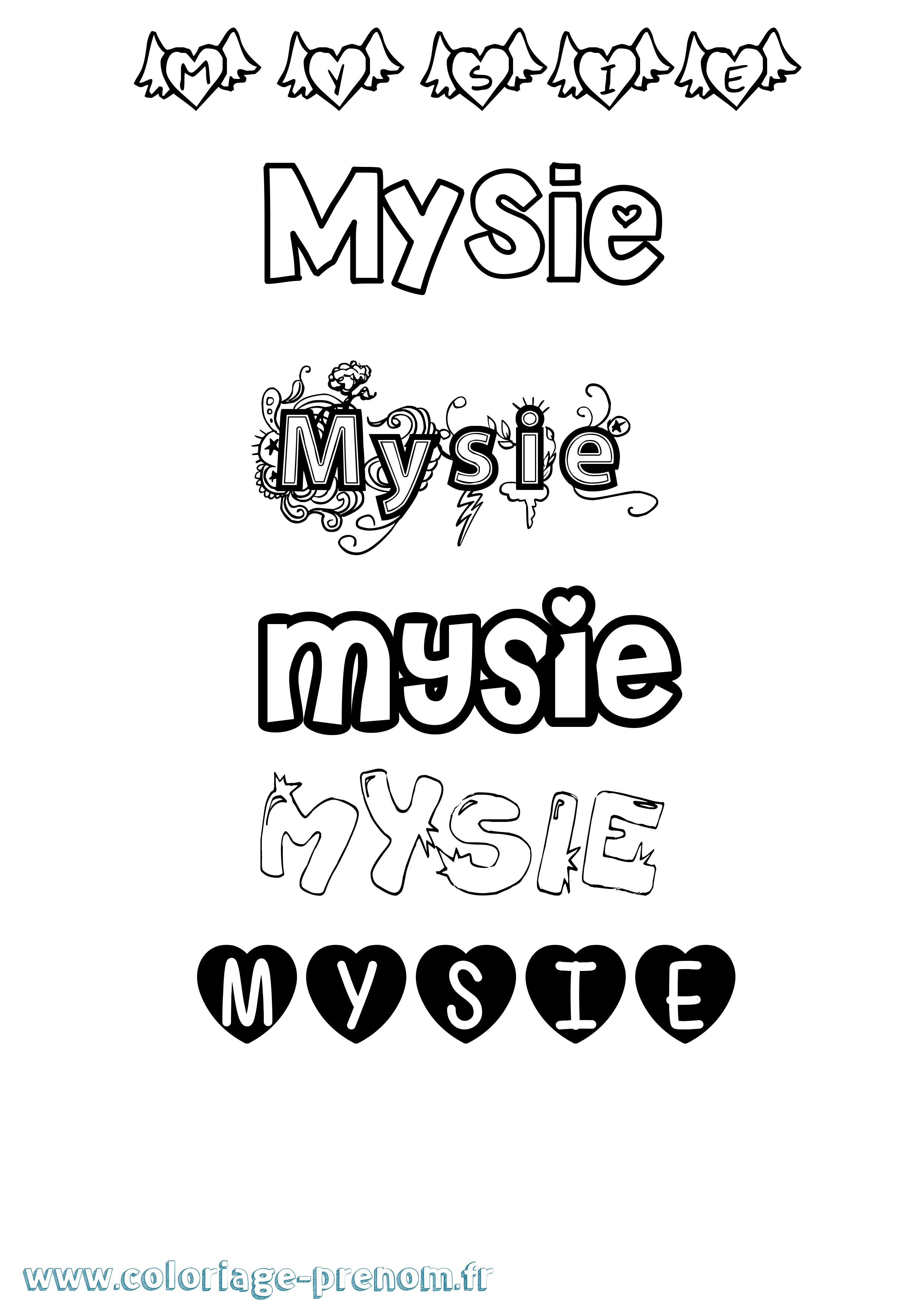 Coloriage prénom Mysie Girly