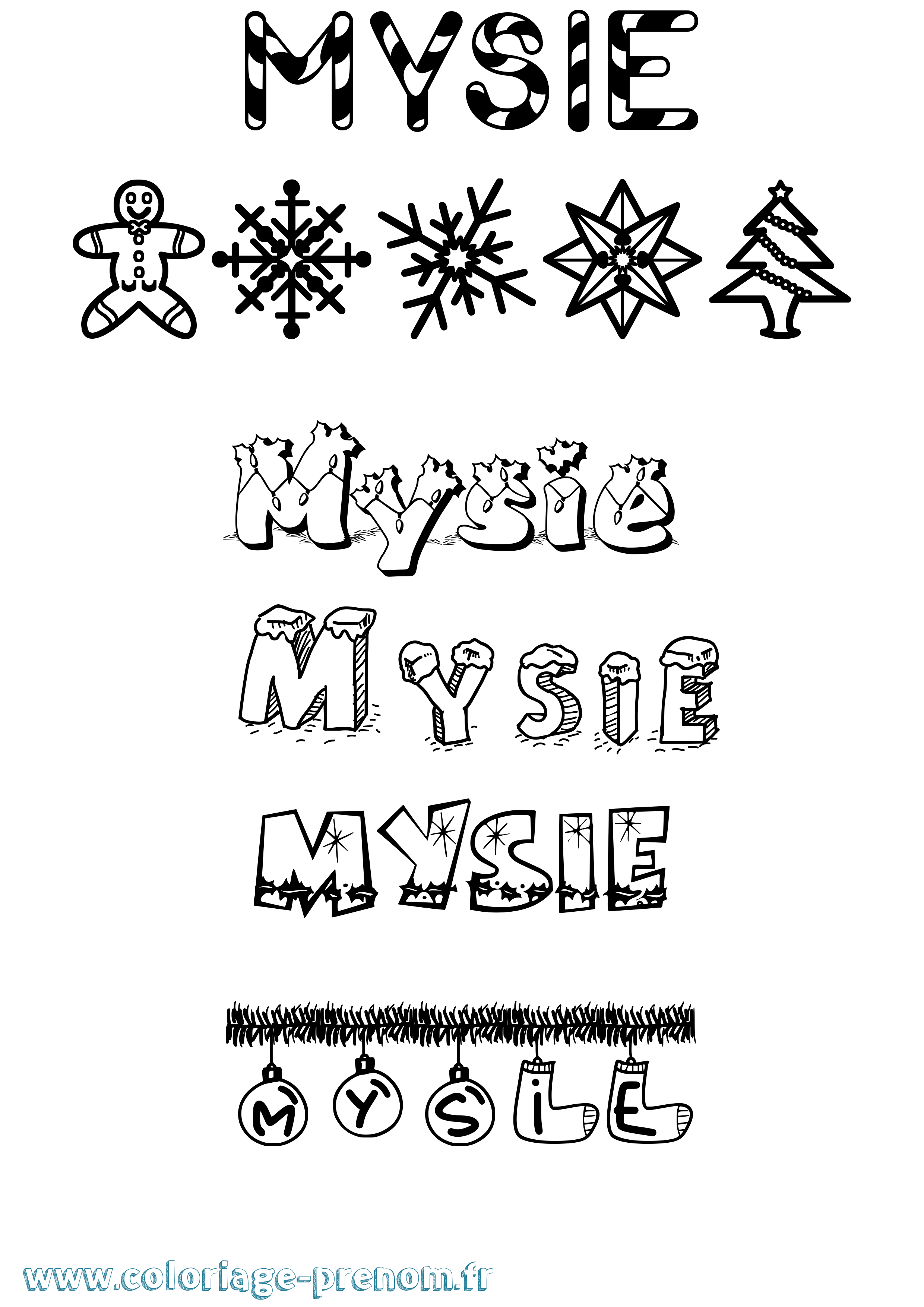 Coloriage prénom Mysie Noël