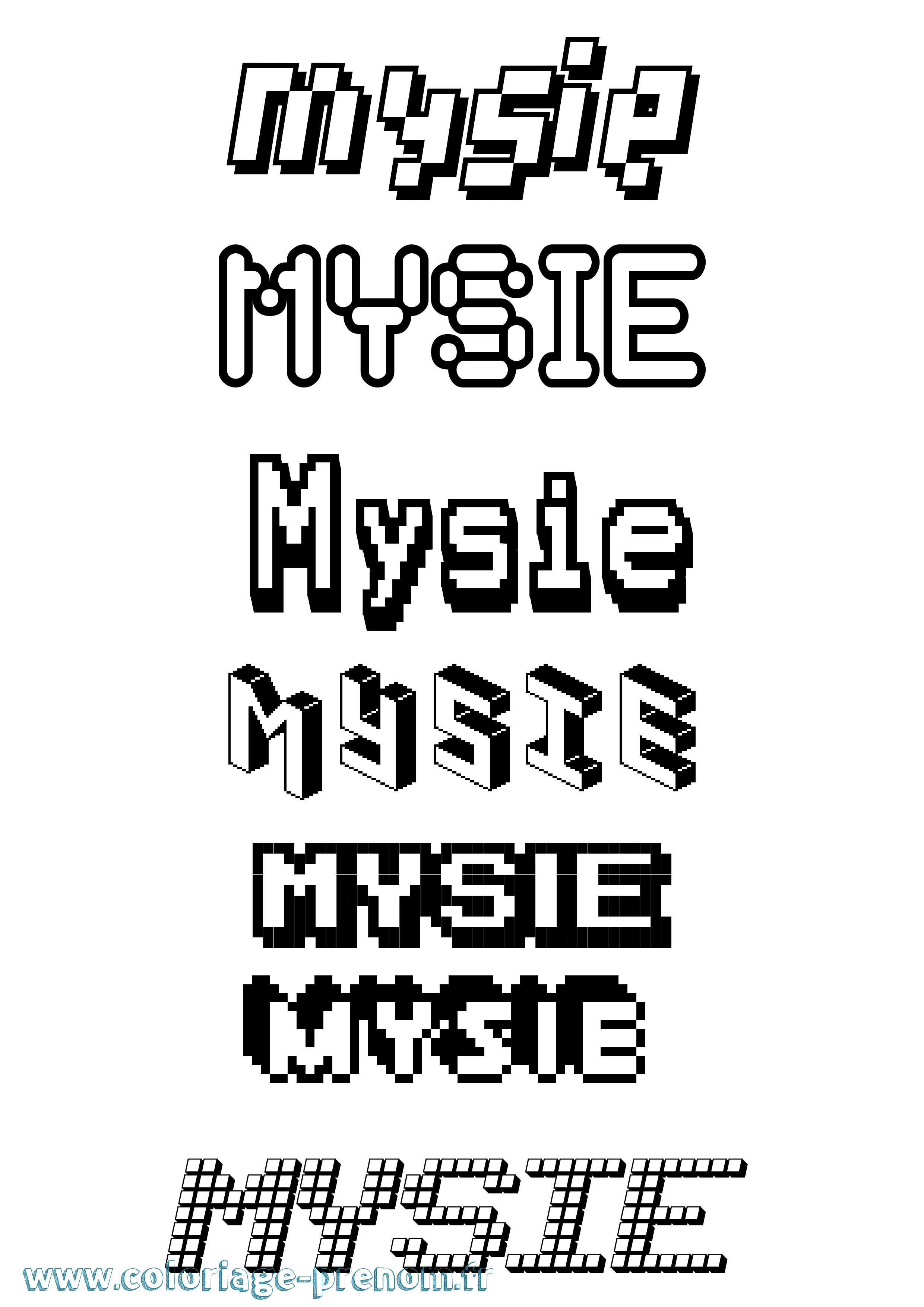 Coloriage prénom Mysie Pixel