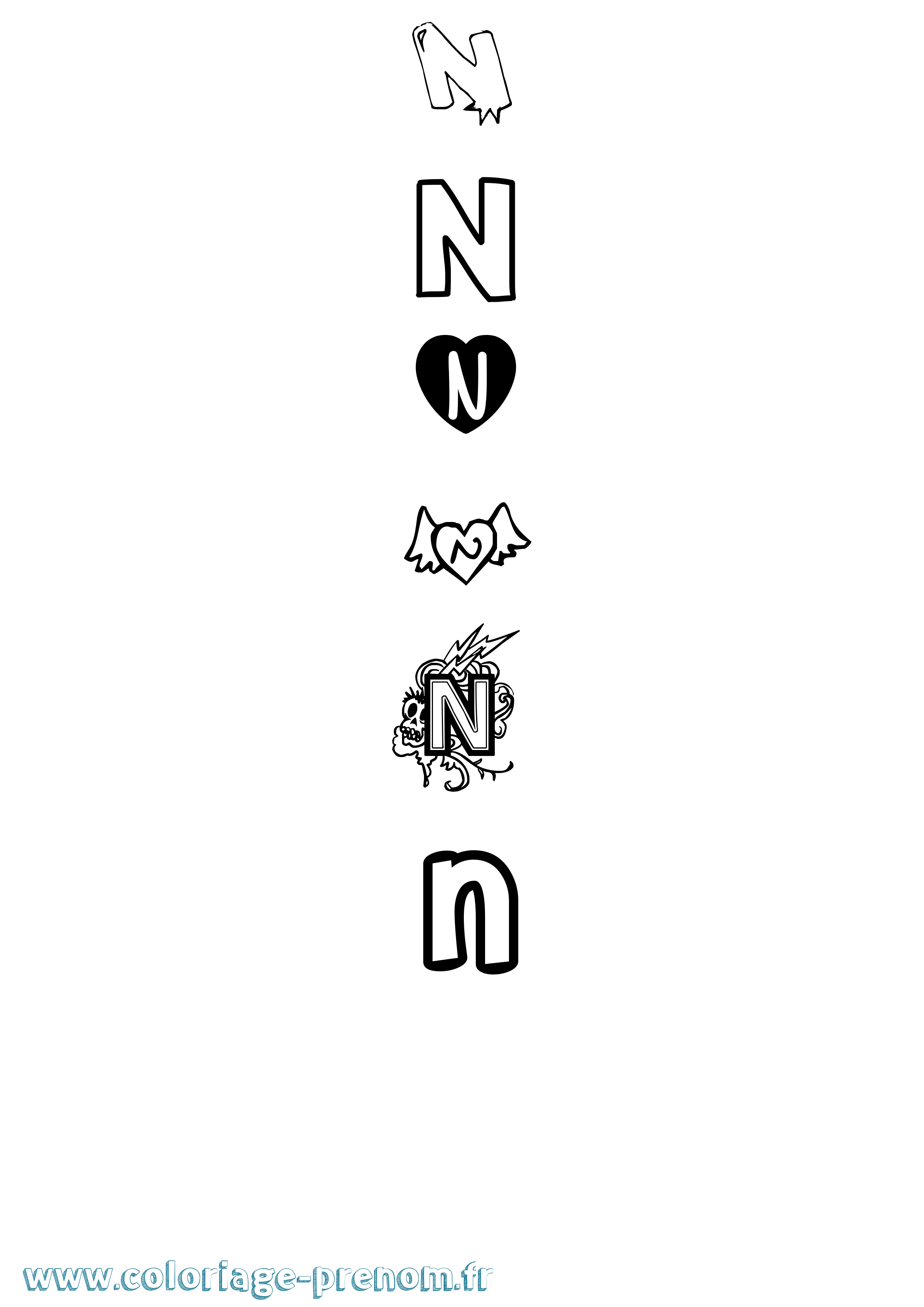 Coloriage N Girly Coloriage prénom N Girly