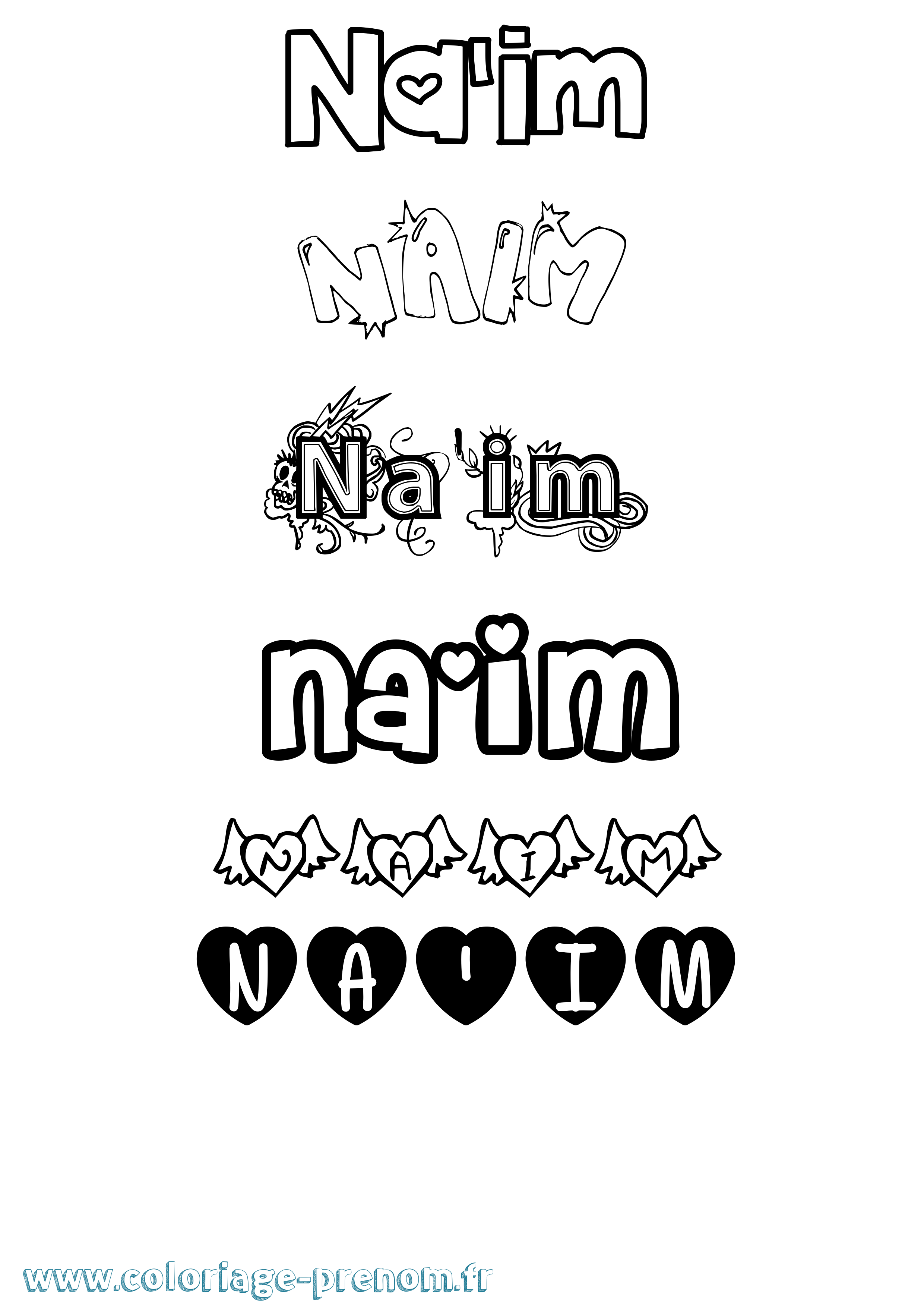 Coloriage Na'Im Girly Coloriage prénom Na'Im Girly