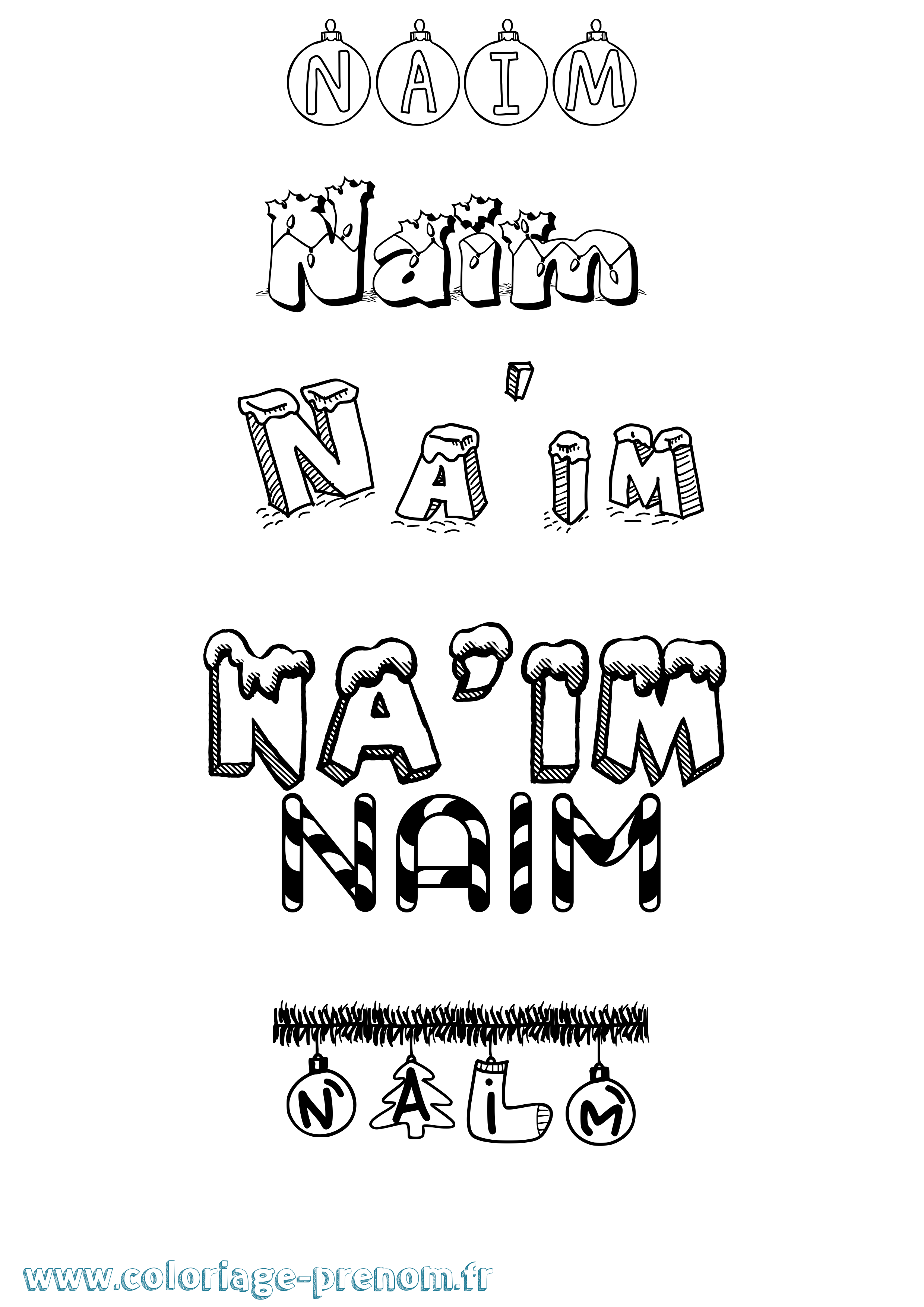 Coloriage Na'Im Noël Coloriage prénom Na'Im Noël