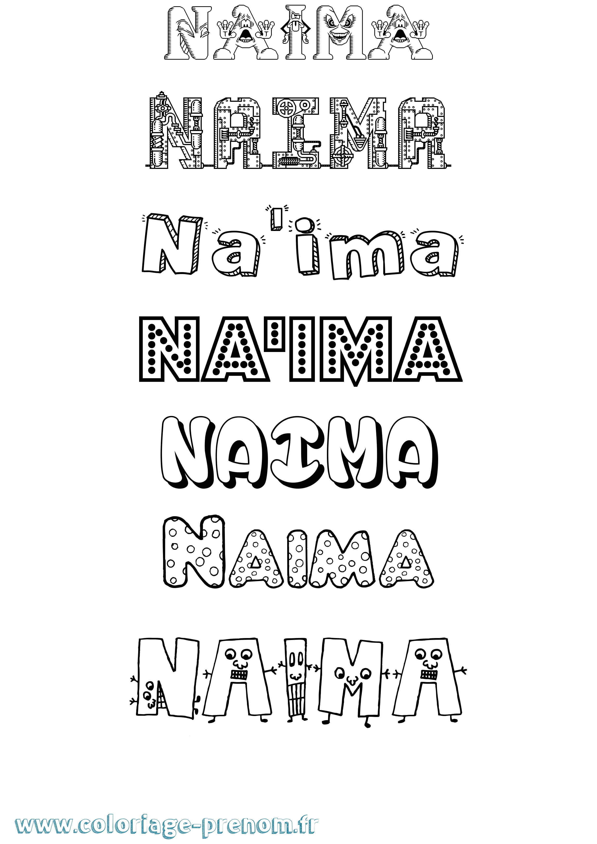 Coloriage prénom Na'Ima Fun