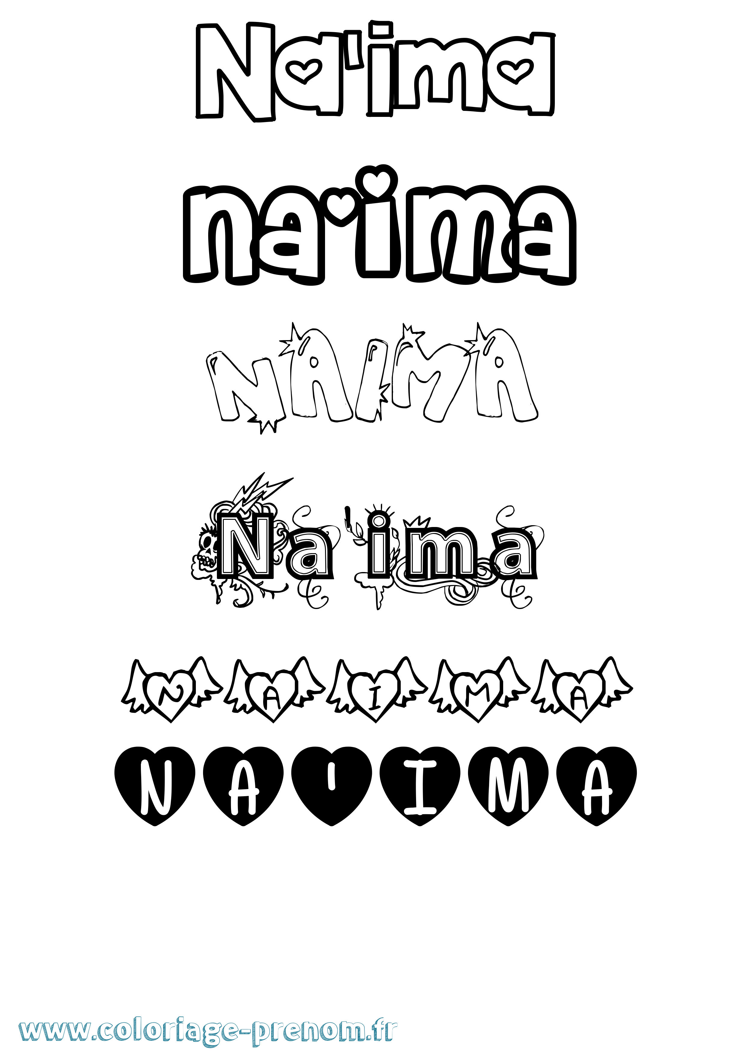 Coloriage prénom Na'Ima Girly