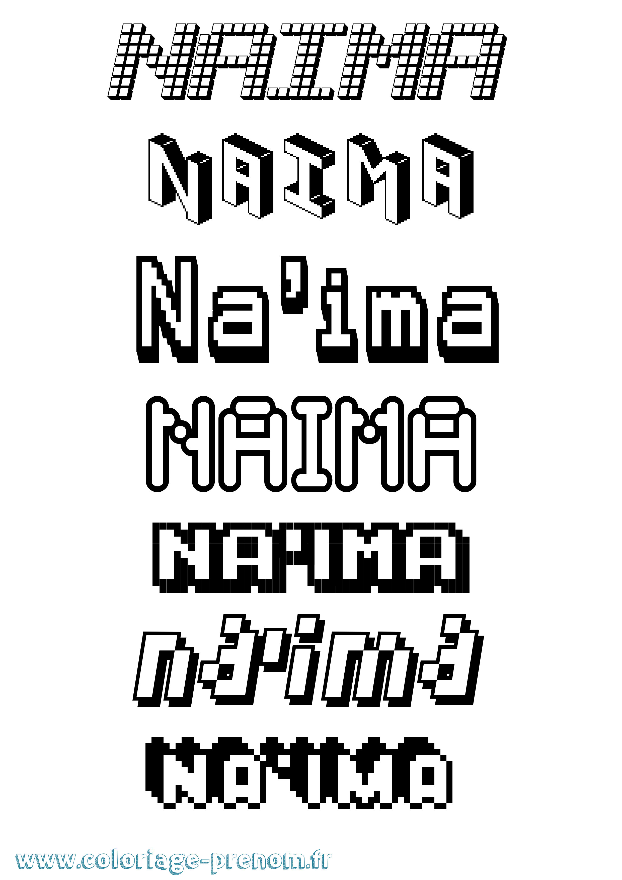 Coloriage prénom Na'Ima Pixel