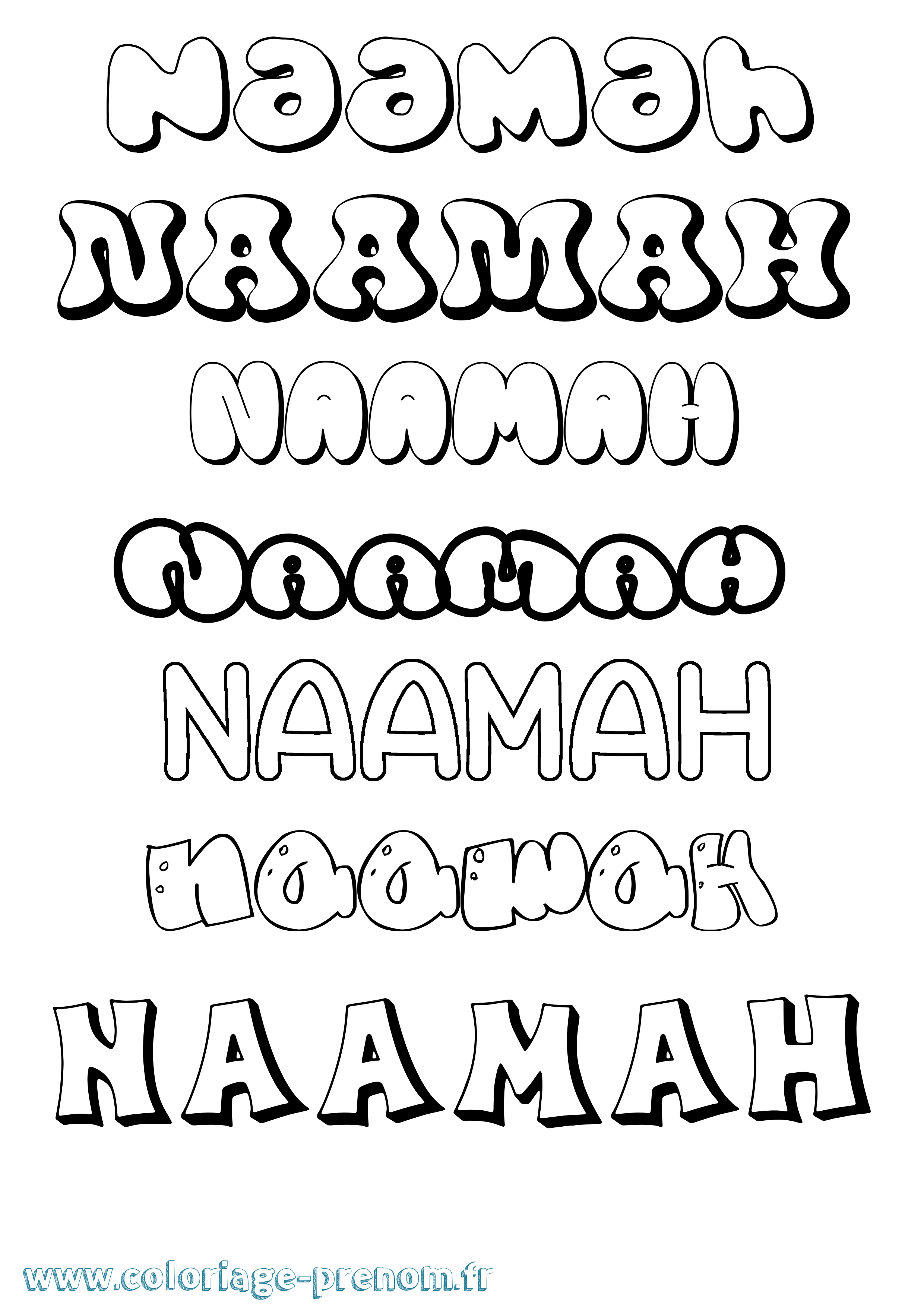 Coloriage prénom Naamah Bubble