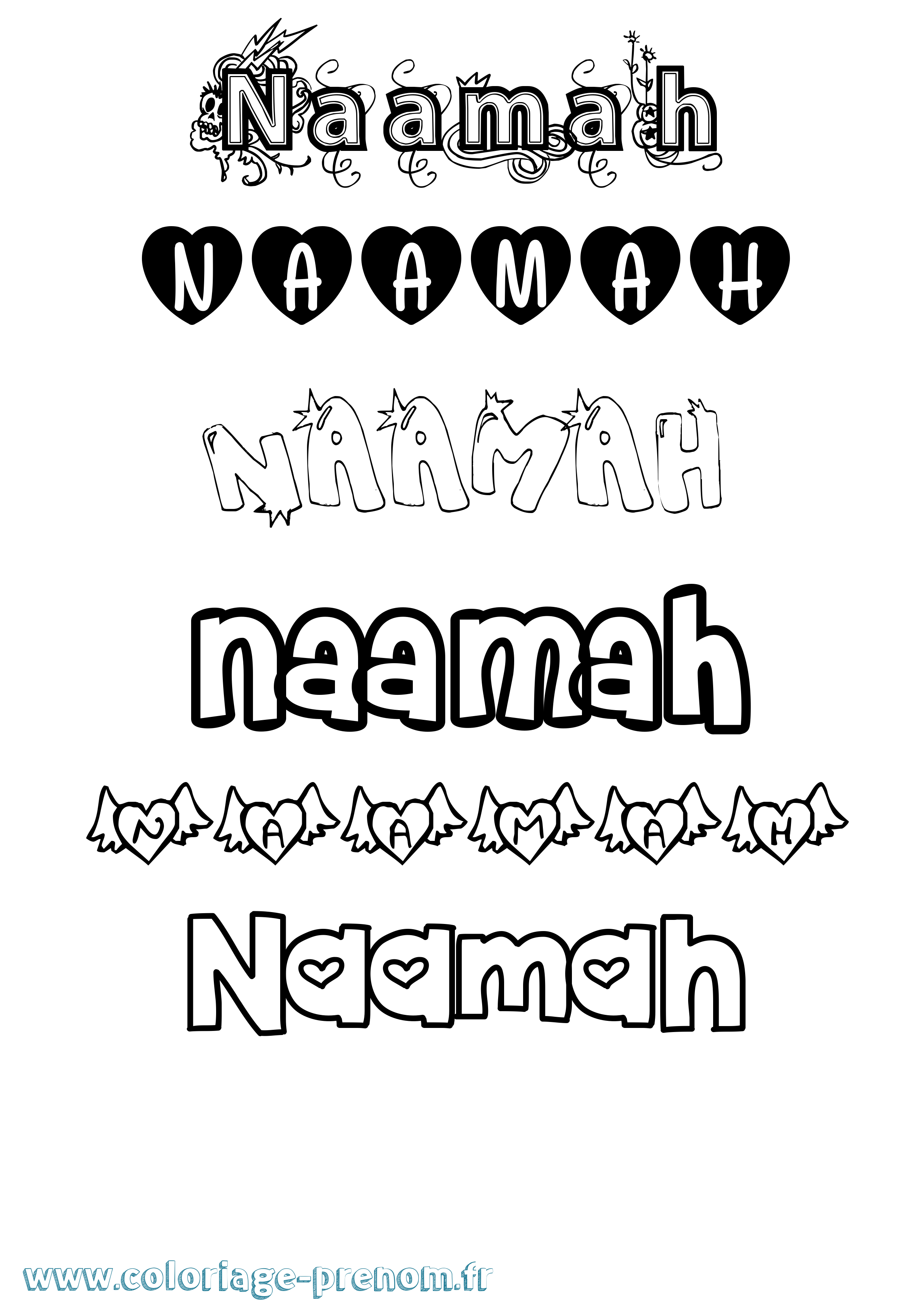 Coloriage prénom Naamah Girly