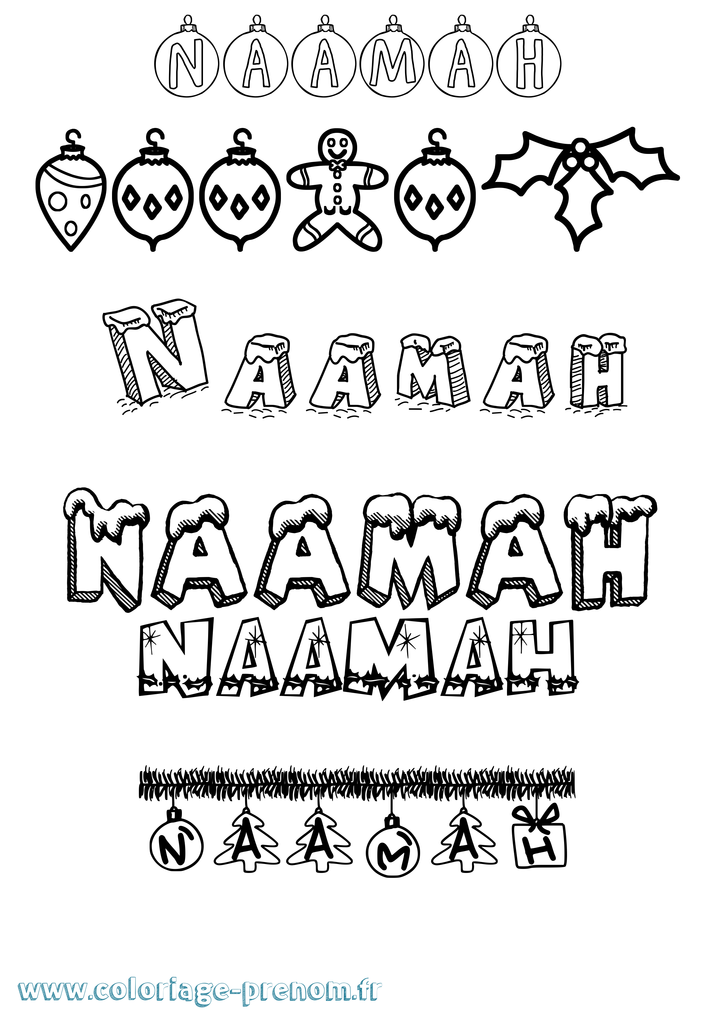 Coloriage prénom Naamah Noël