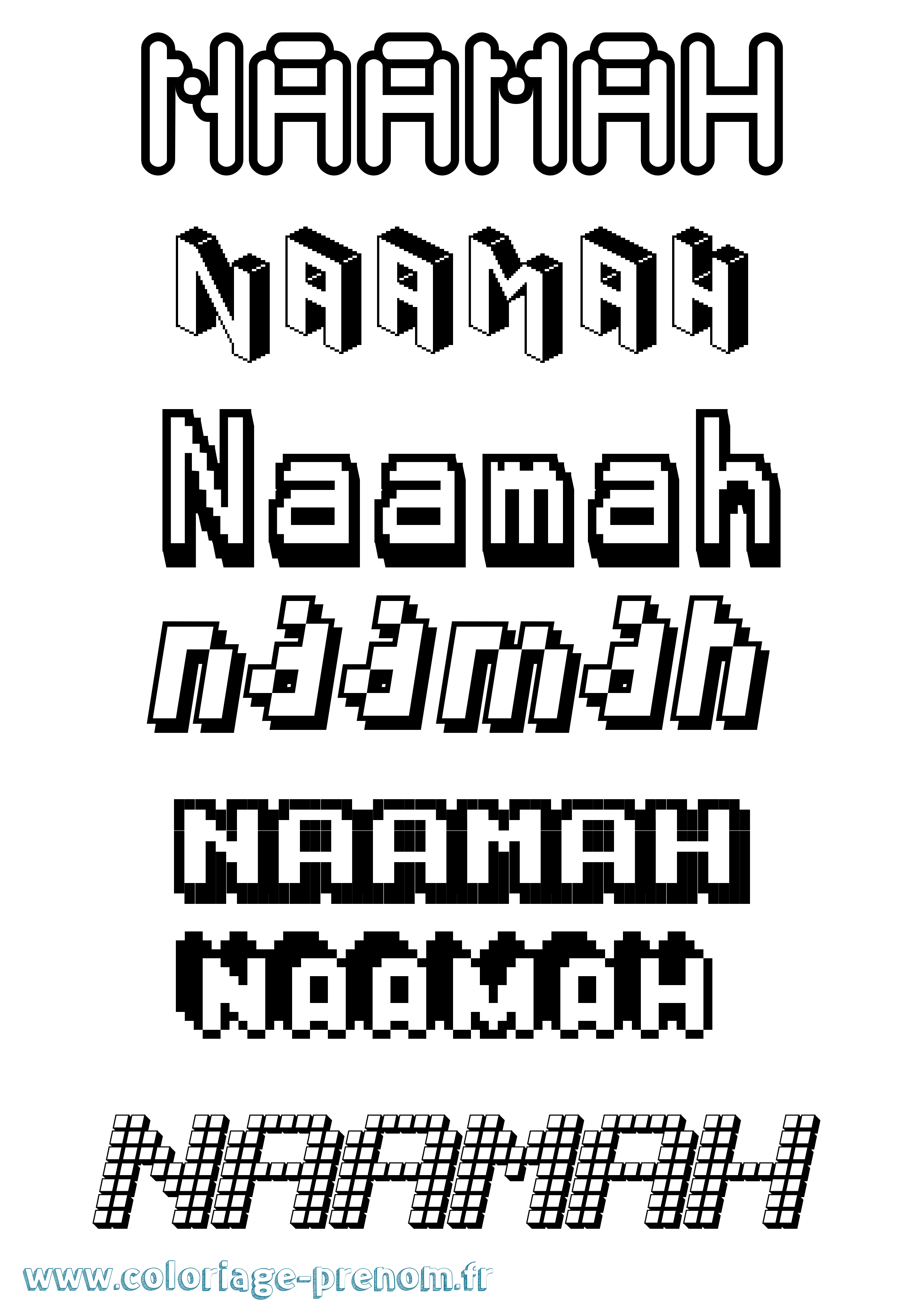 Coloriage prénom Naamah Pixel