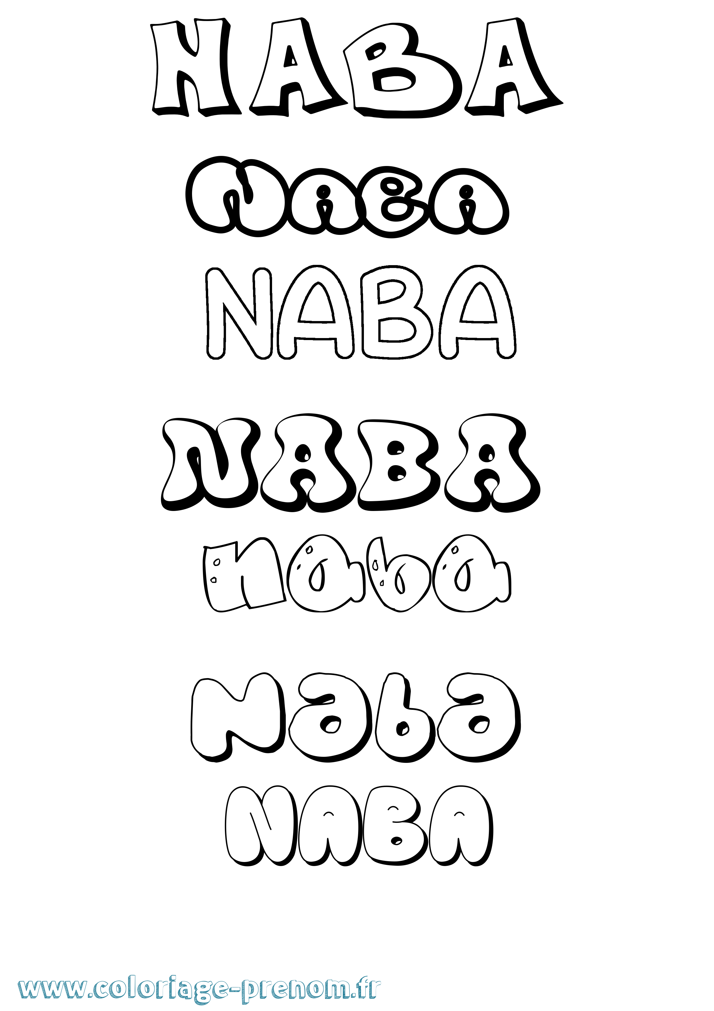 Coloriage prénom Naba Bubble