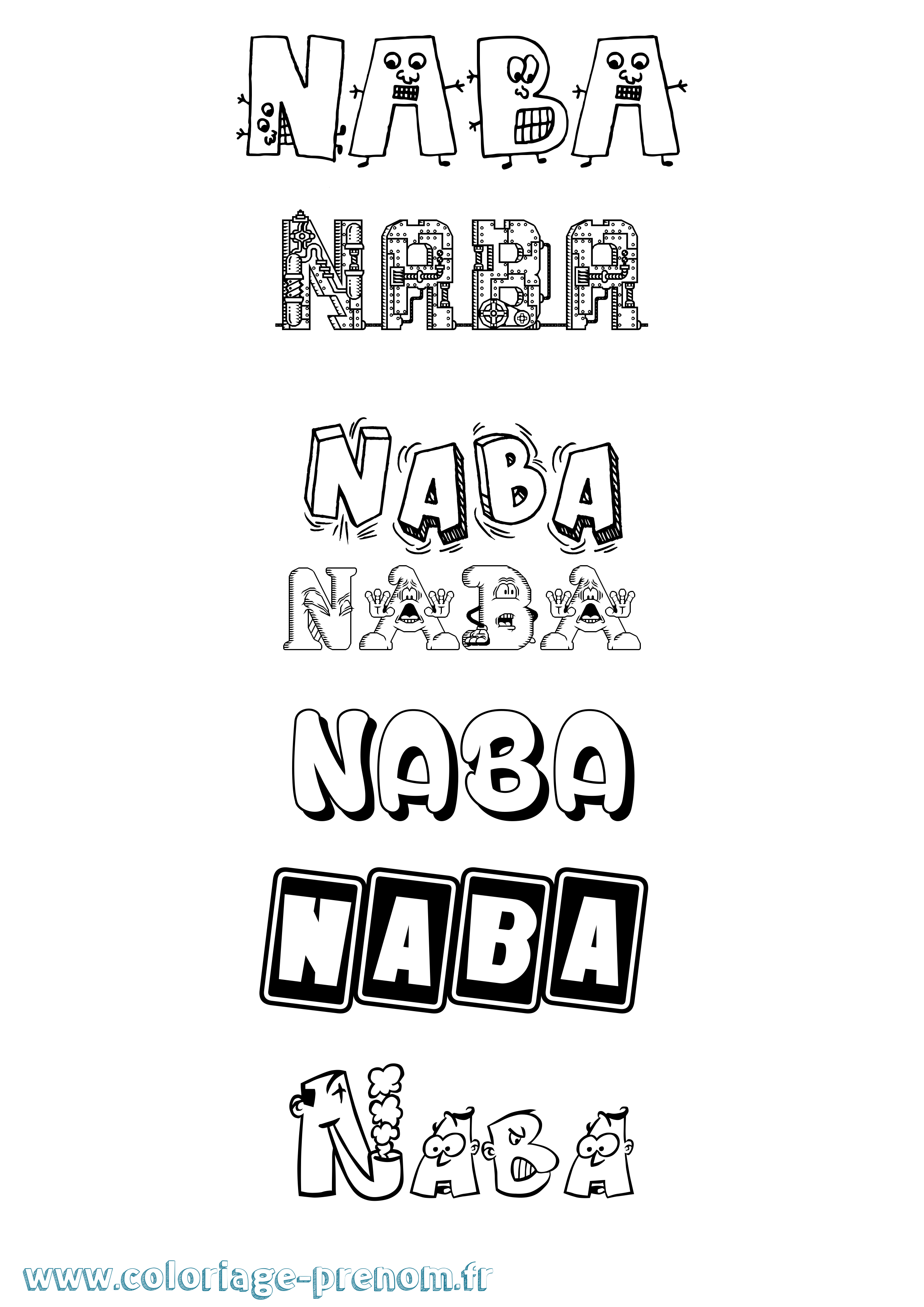 Coloriage prénom Naba Fun