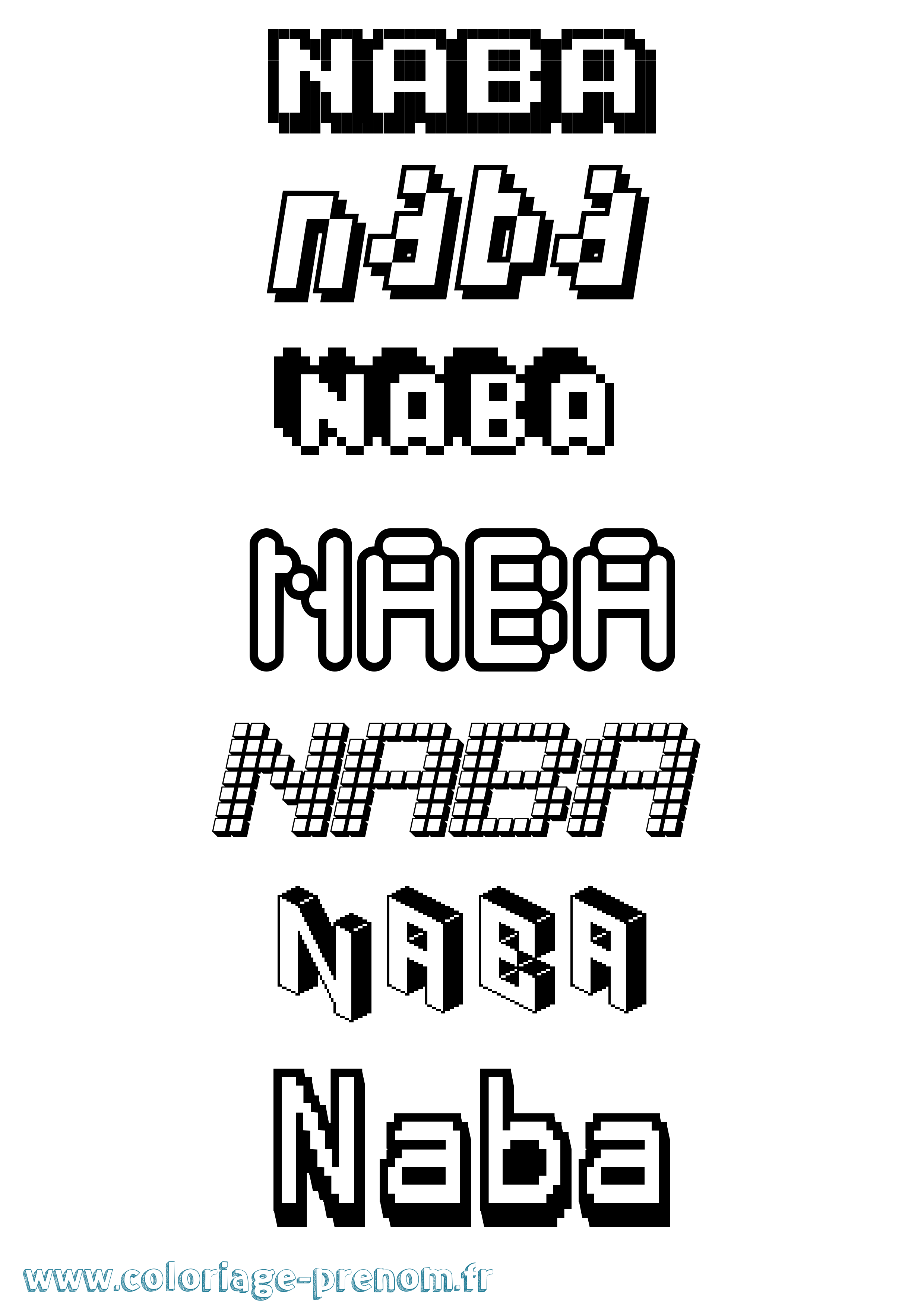 Coloriage prénom Naba Pixel
