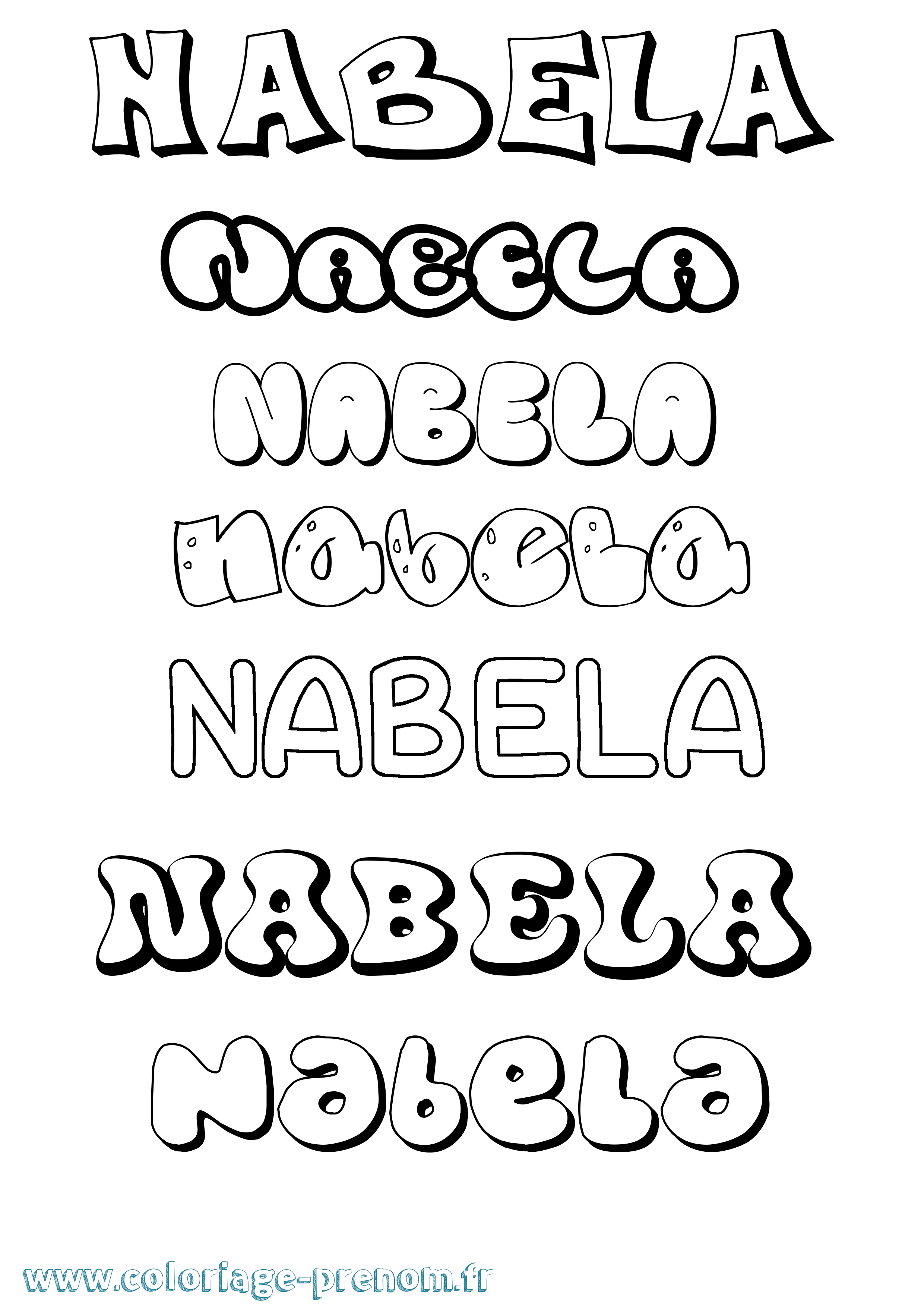 Coloriage prénom Nabela Bubble