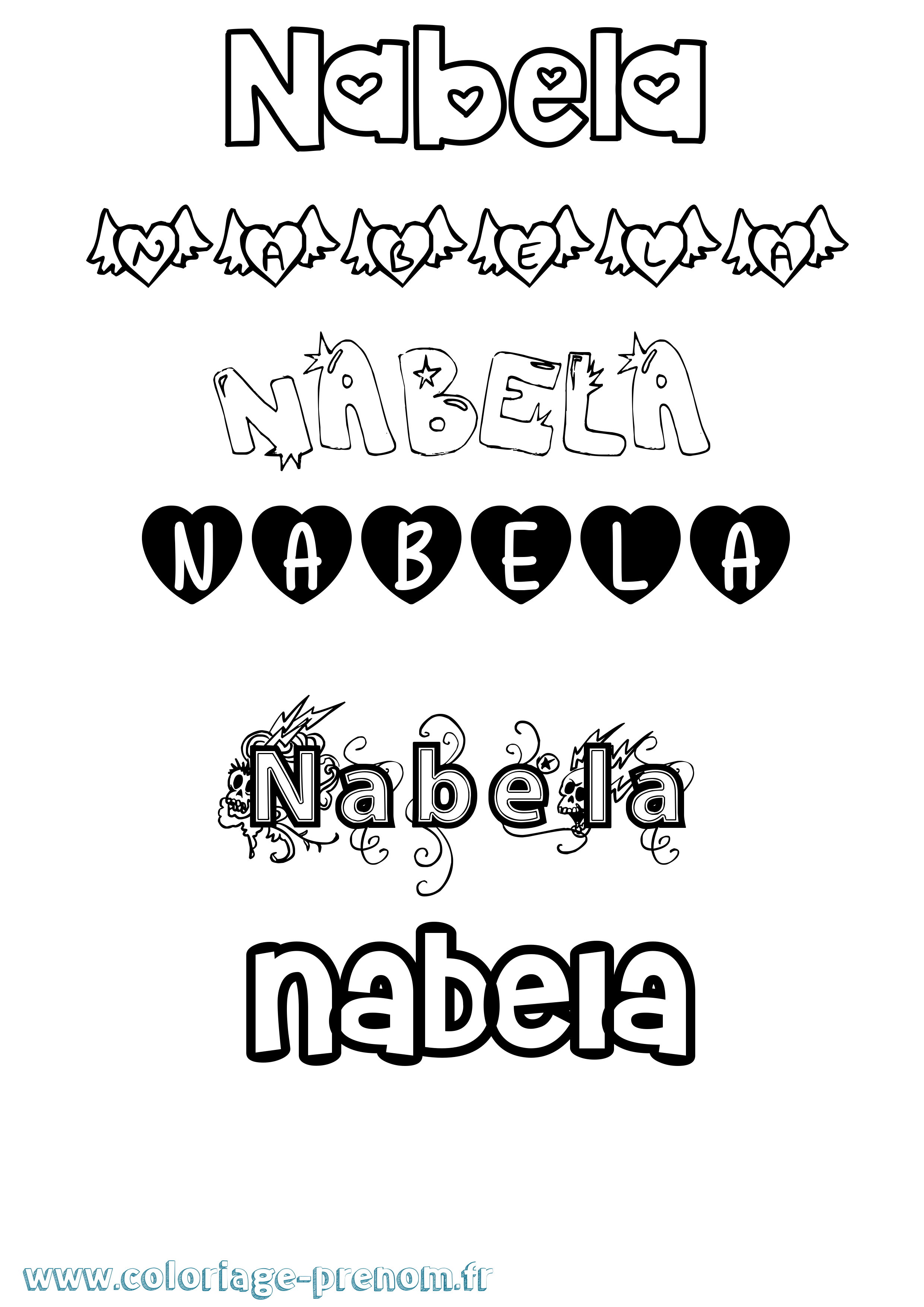 Coloriage prénom Nabela Girly