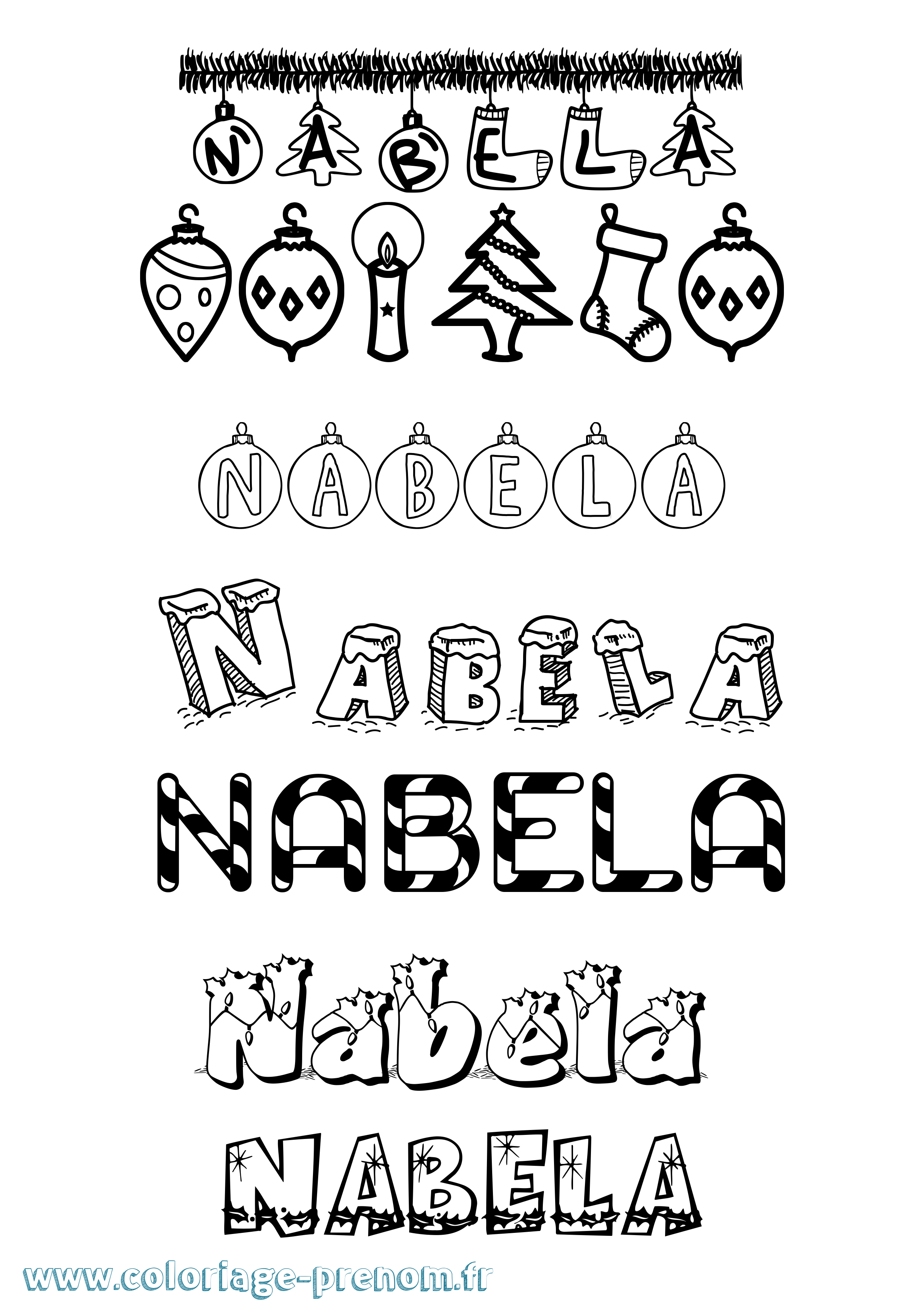 Coloriage prénom Nabela Noël