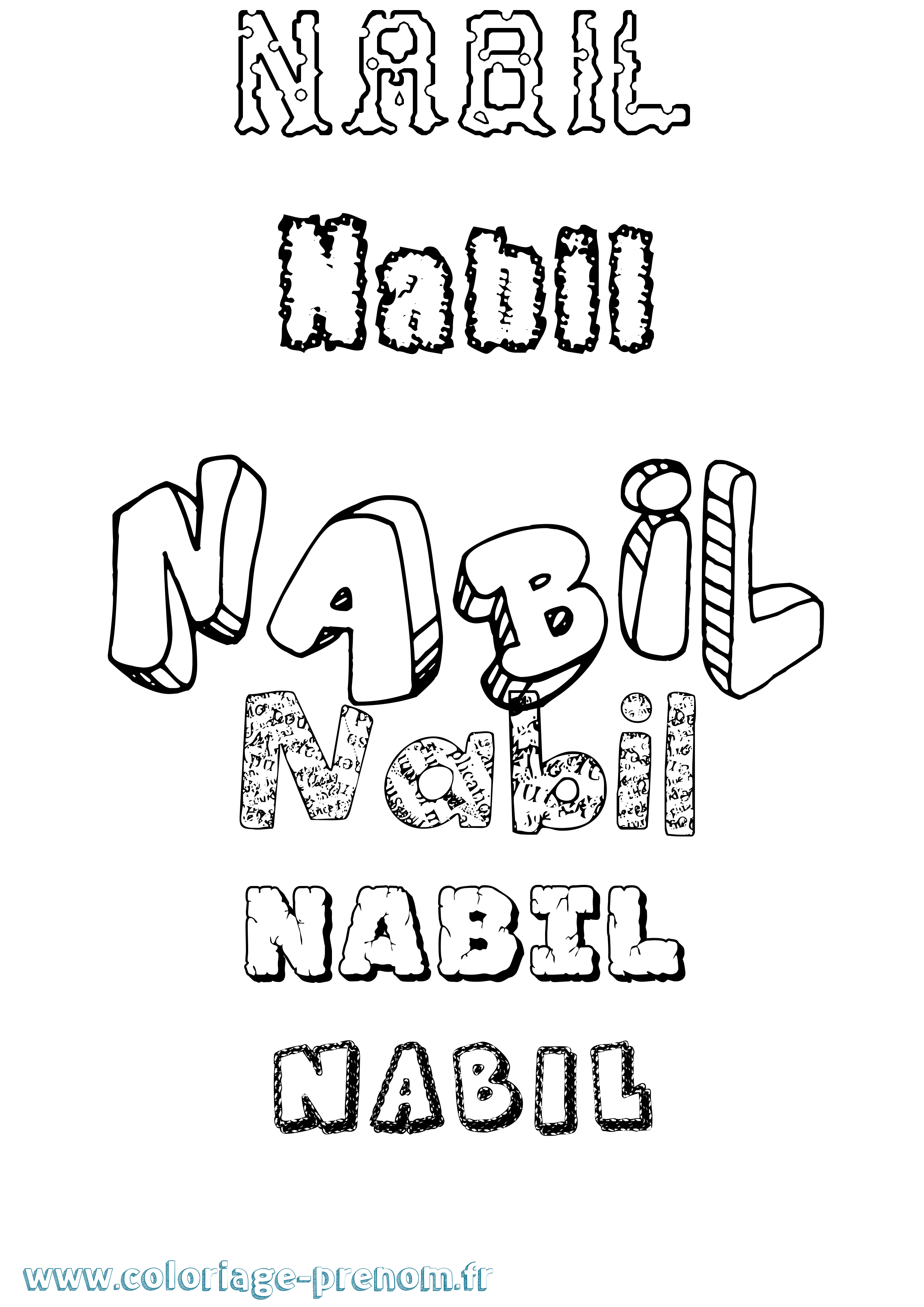 Coloriage prénom Nabil Destructuré