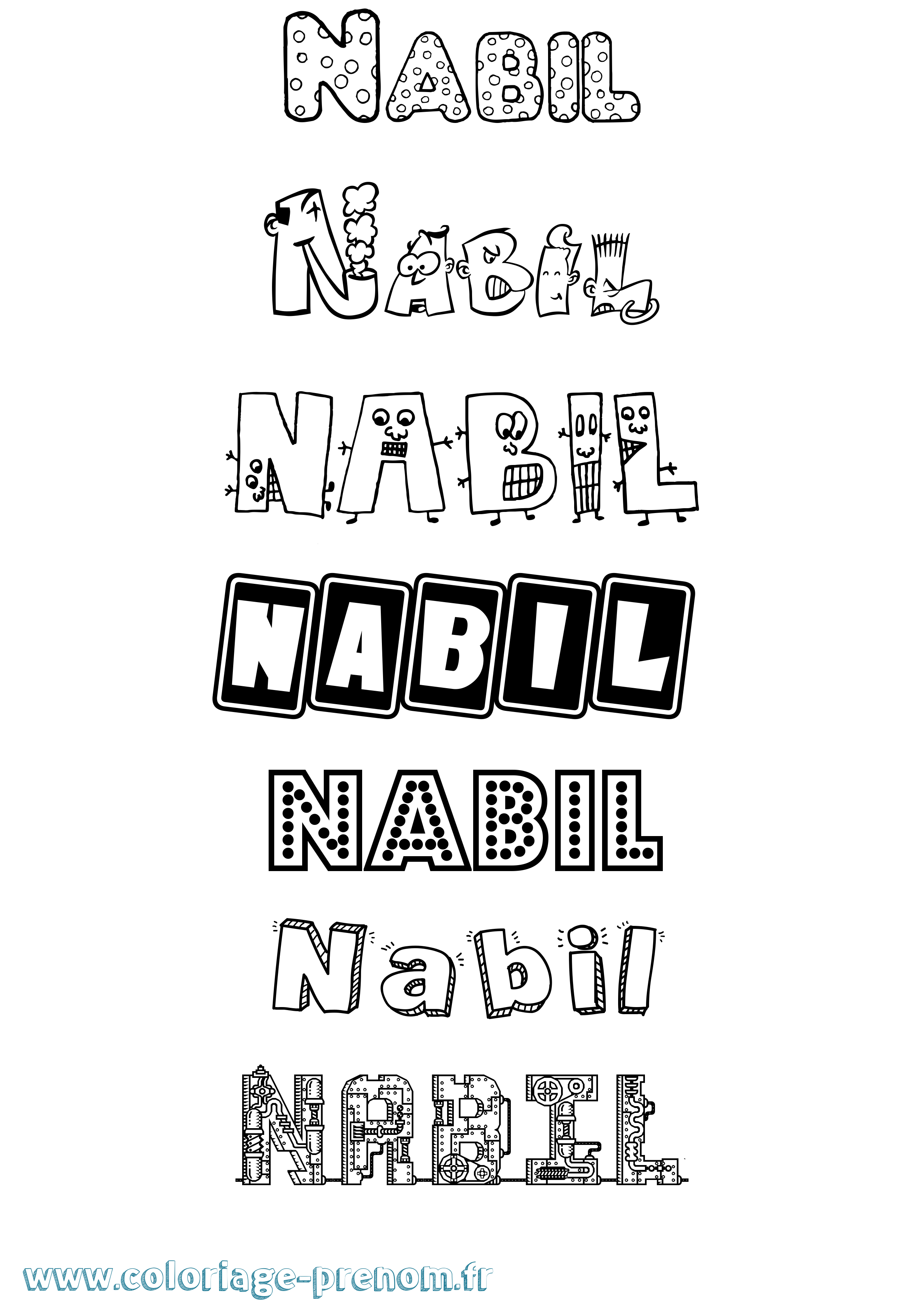 Coloriage prénom Nabil Fun
