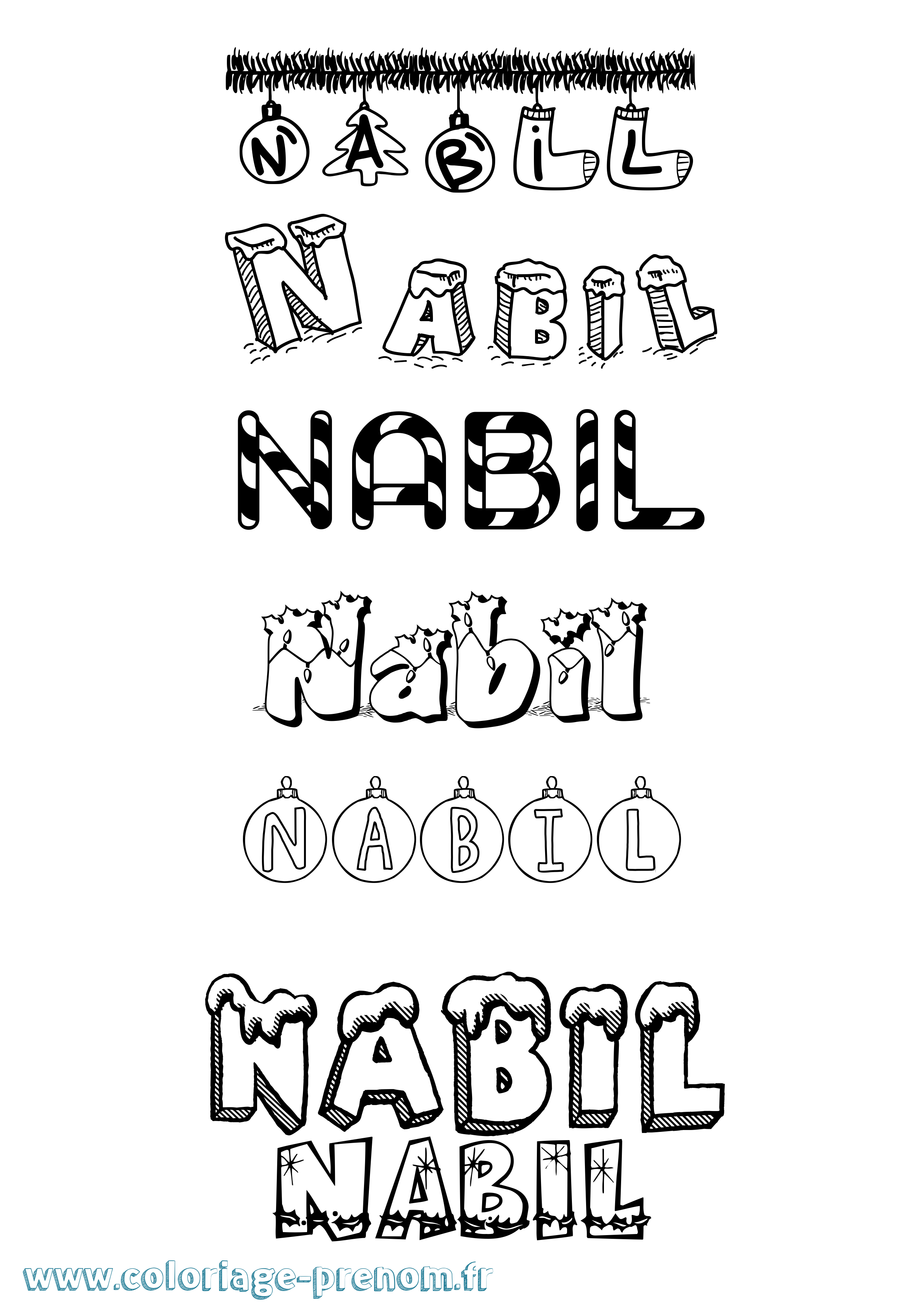 Coloriage prénom Nabil Noël