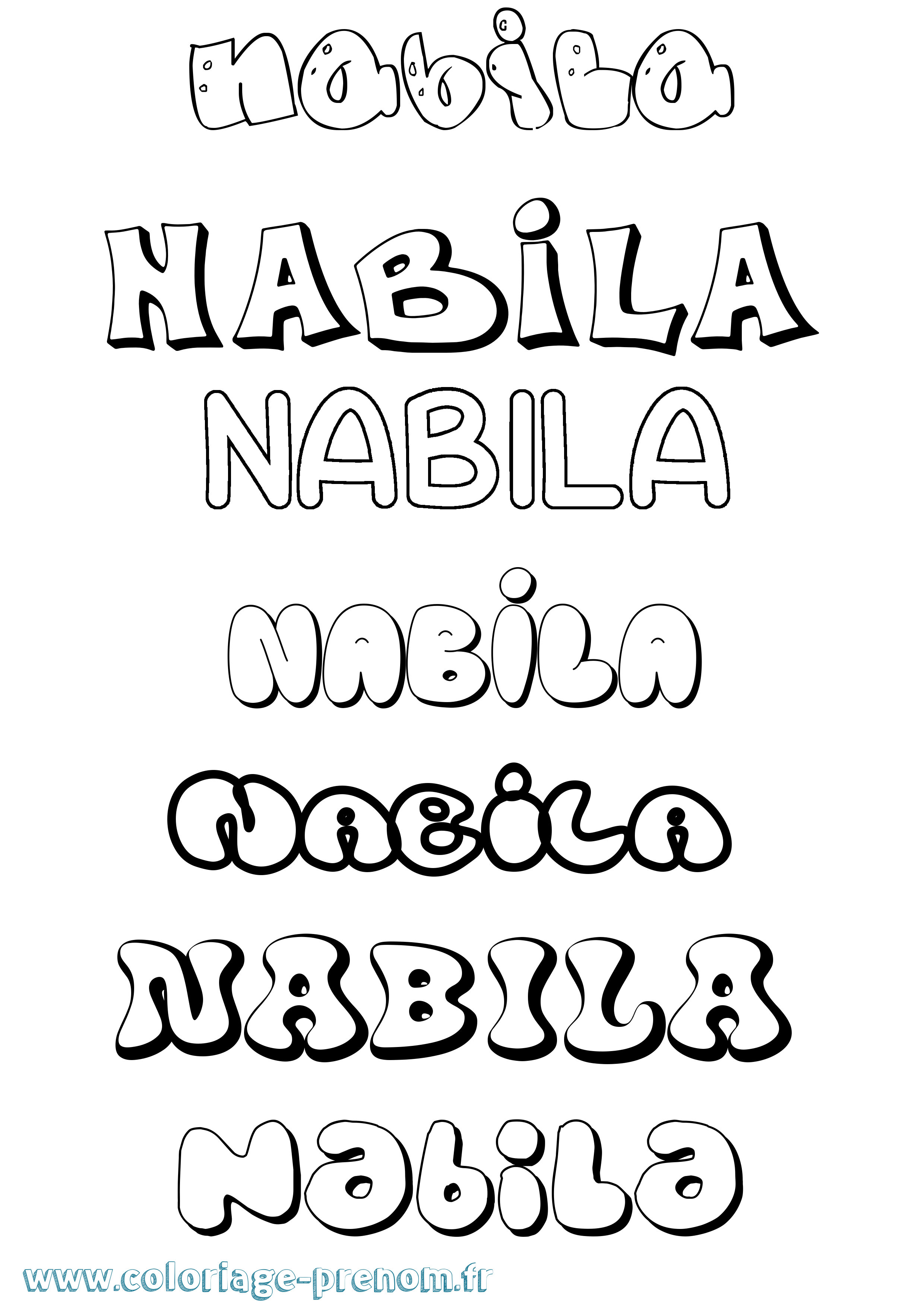 Coloriage Nabila Bubble Coloriage prénom Nabila Bubble