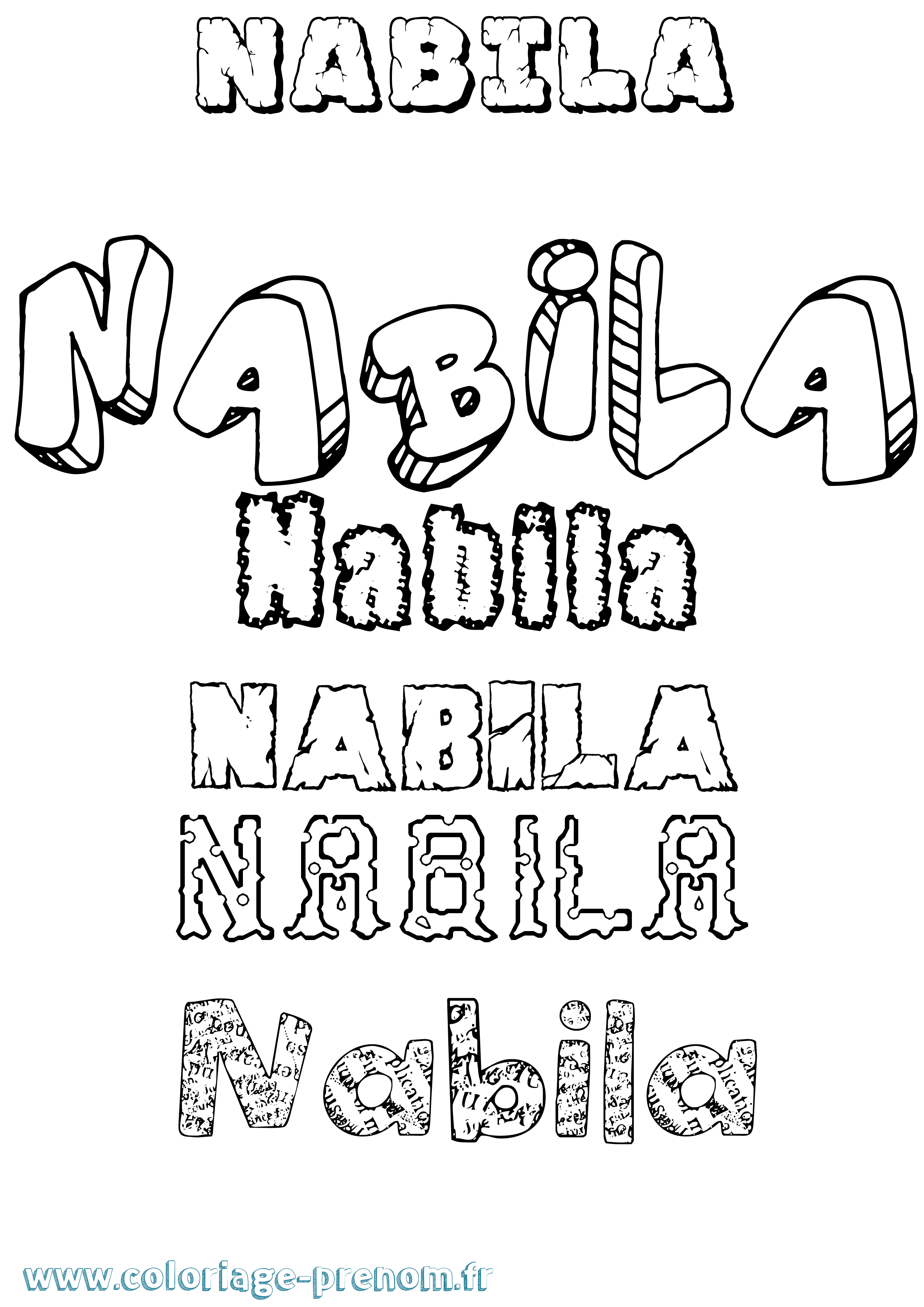 Coloriage Nabila Destructuré Coloriage prénom Nabila Destructuré