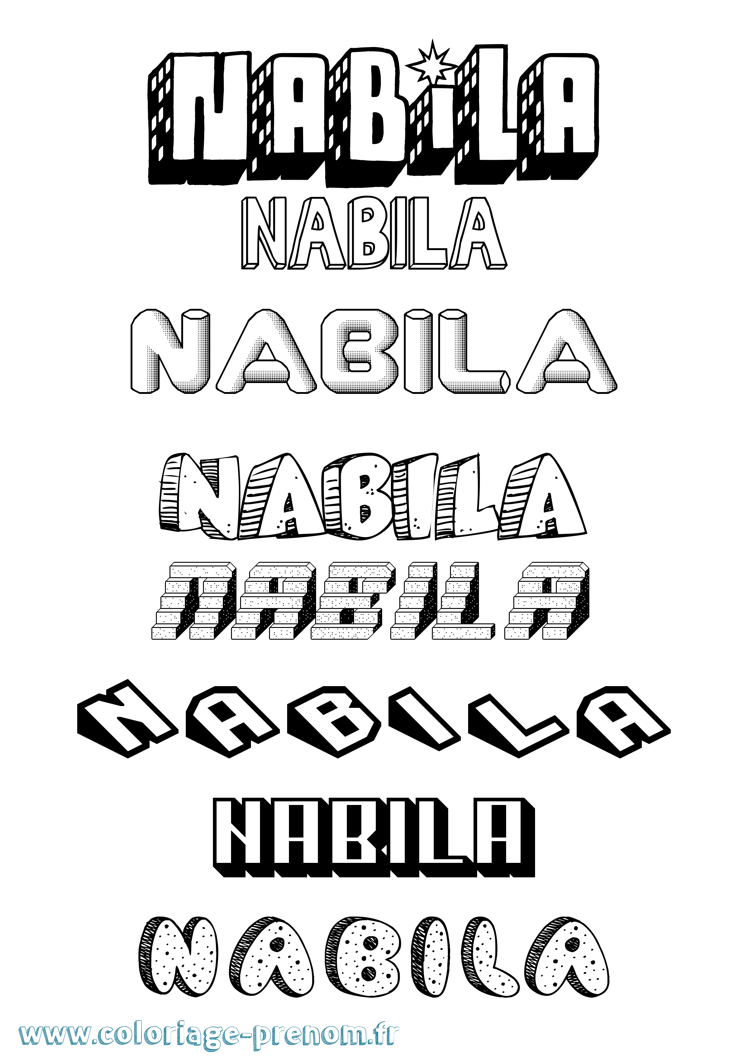 Coloriage Nabila Effet 3D Coloriage prénom Nabila Effet 3D