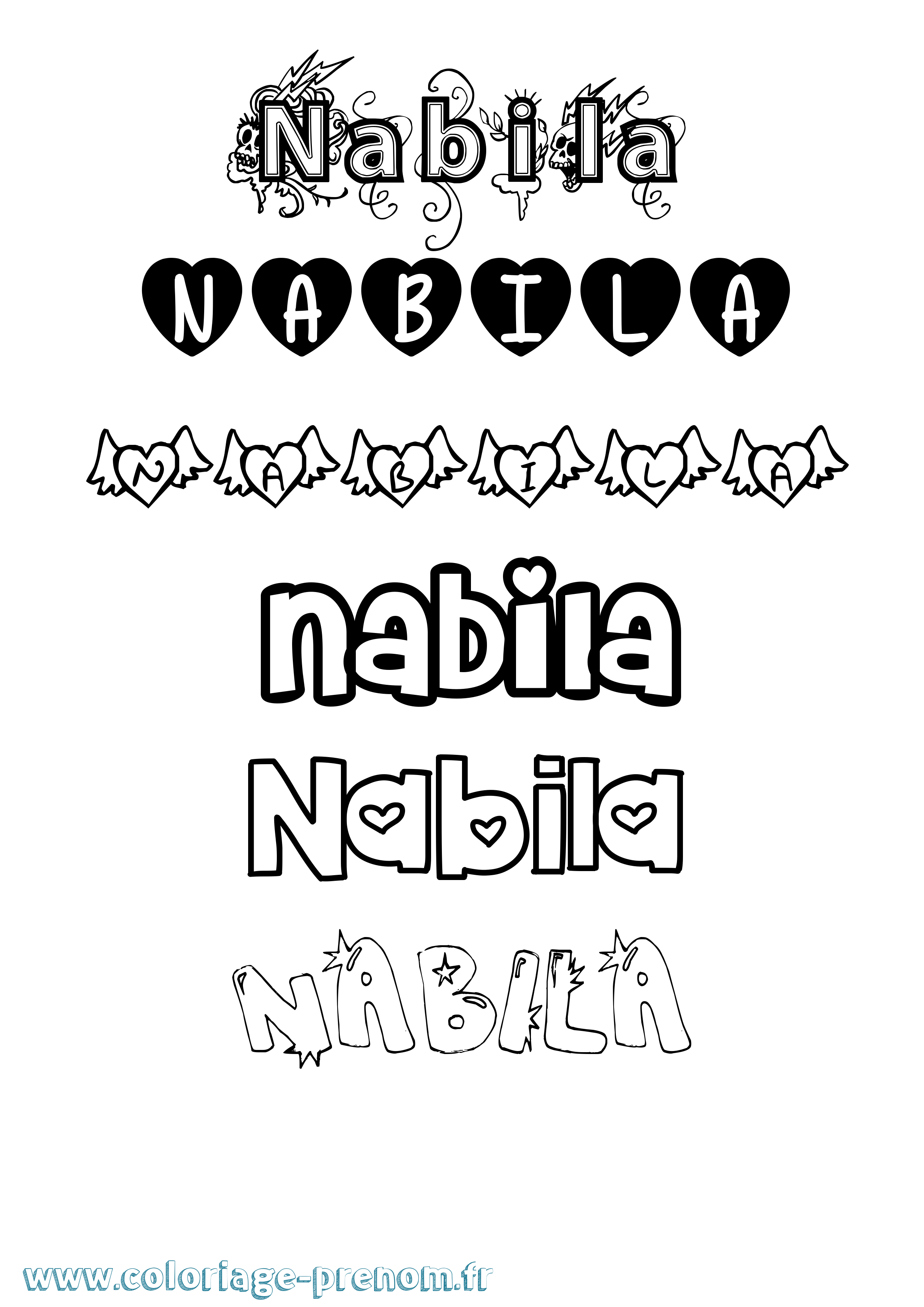 Coloriage Nabila Girly Coloriage prénom Nabila Girly