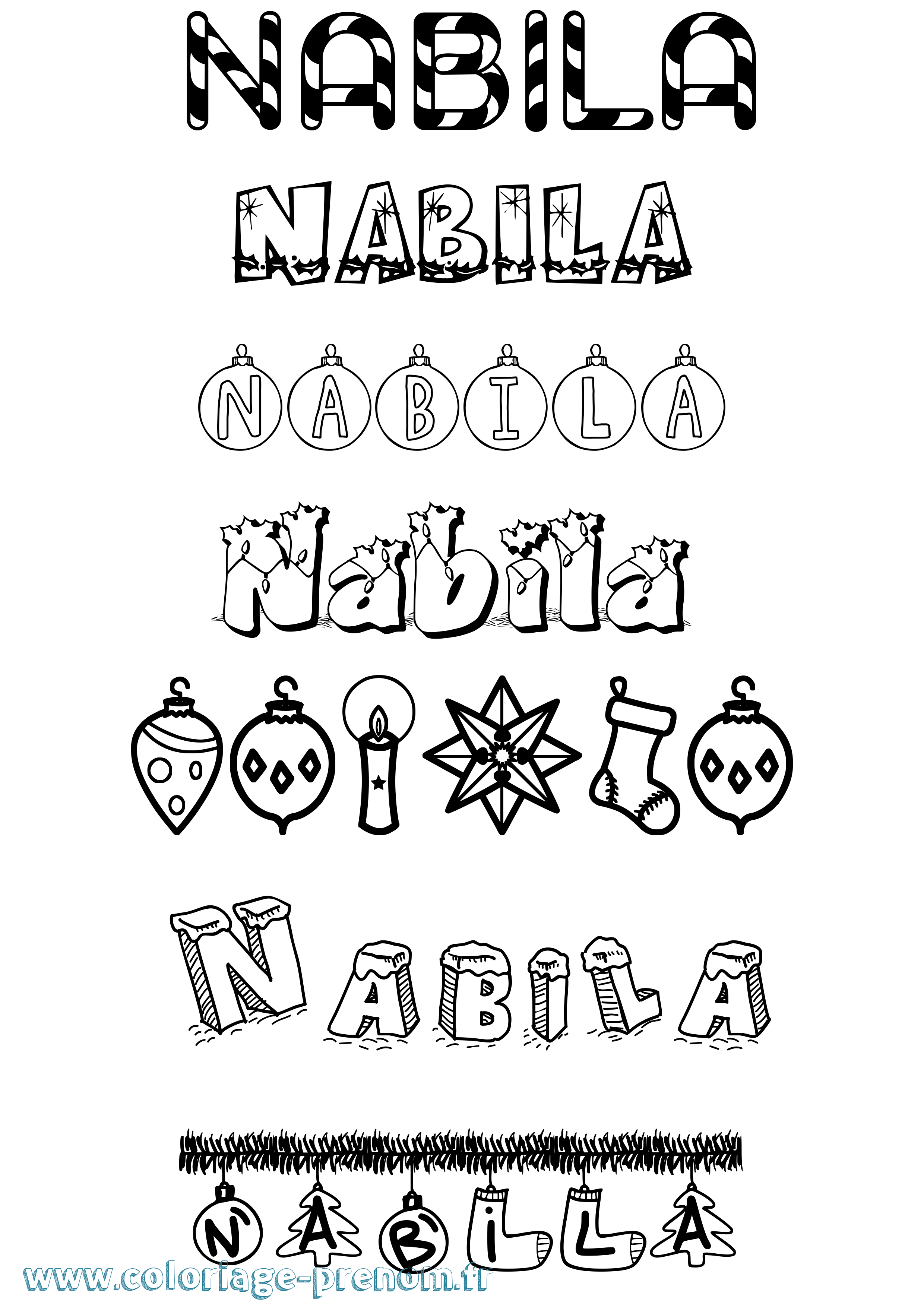 Coloriage Nabila Noël Coloriage prénom Nabila Noël