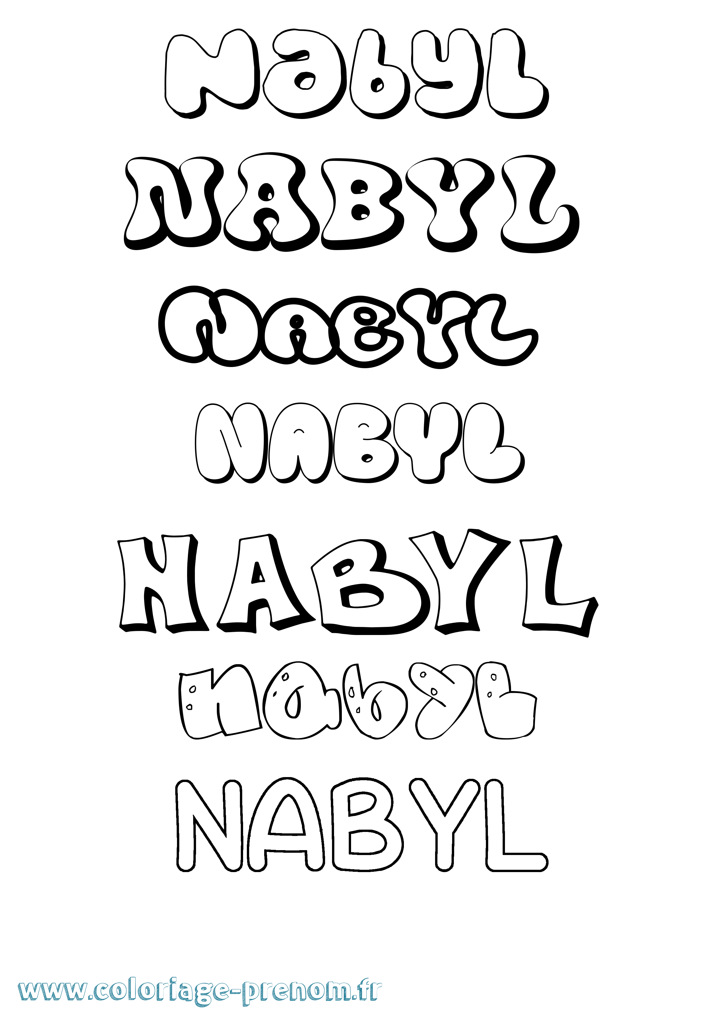 Coloriage prénom Nabyl Bubble