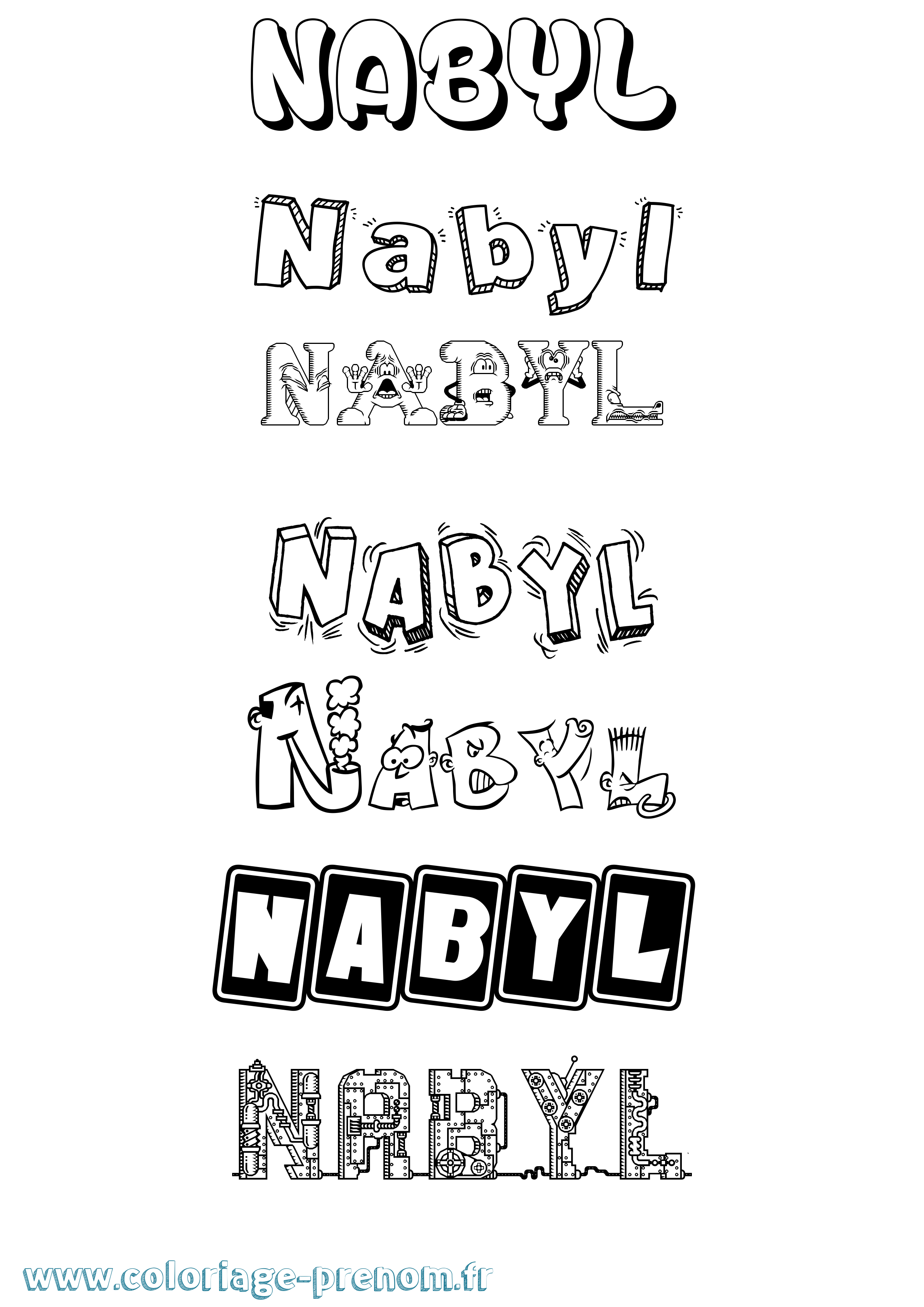 Coloriage prénom Nabyl Fun