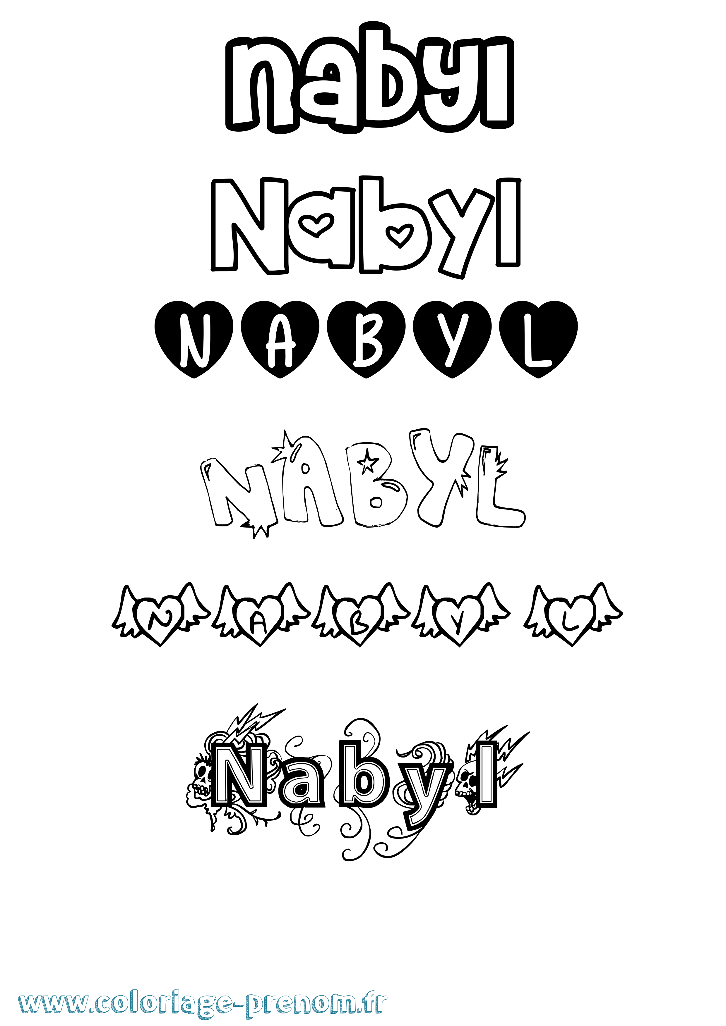 Coloriage prénom Nabyl Girly