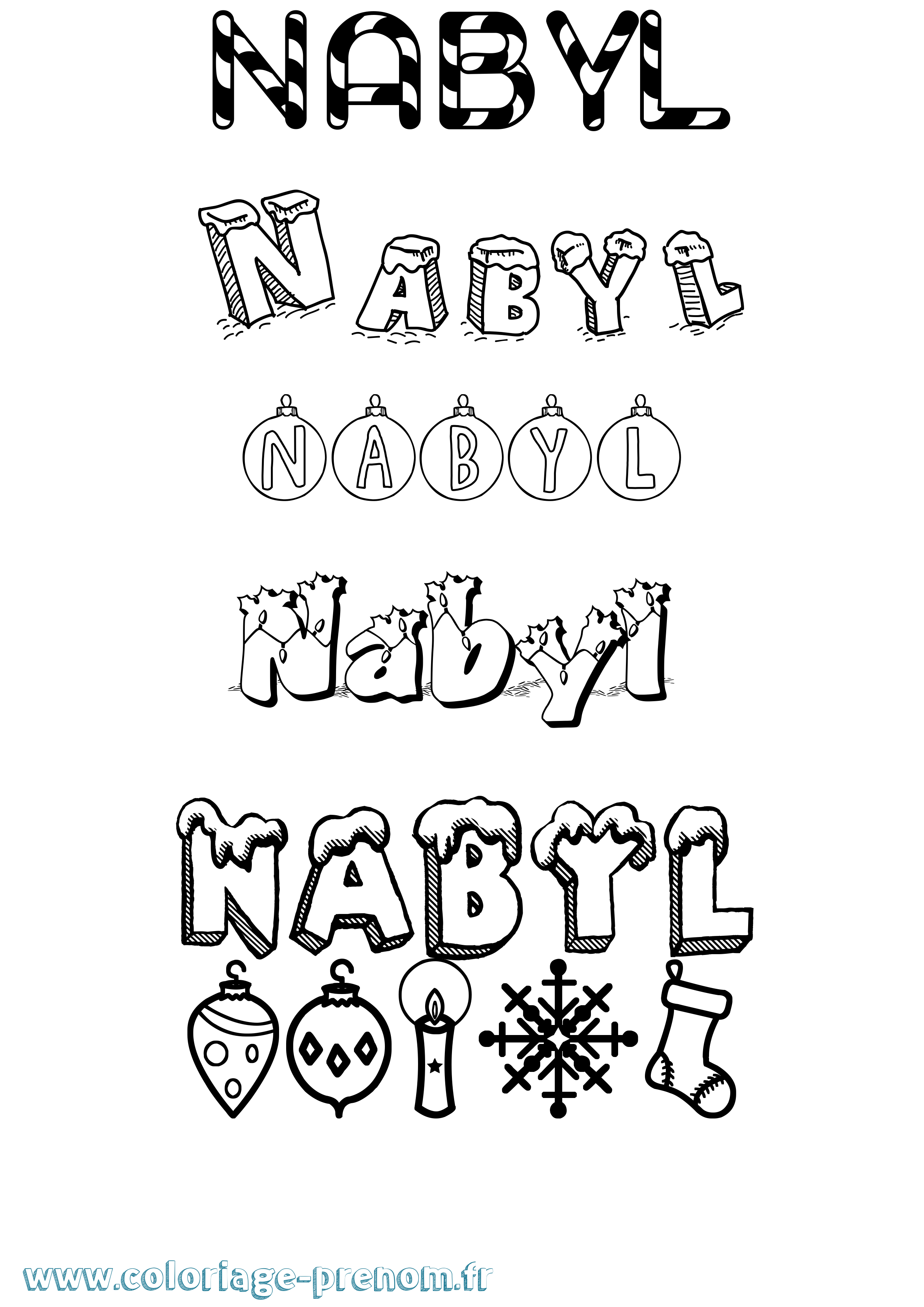 Coloriage prénom Nabyl Noël
