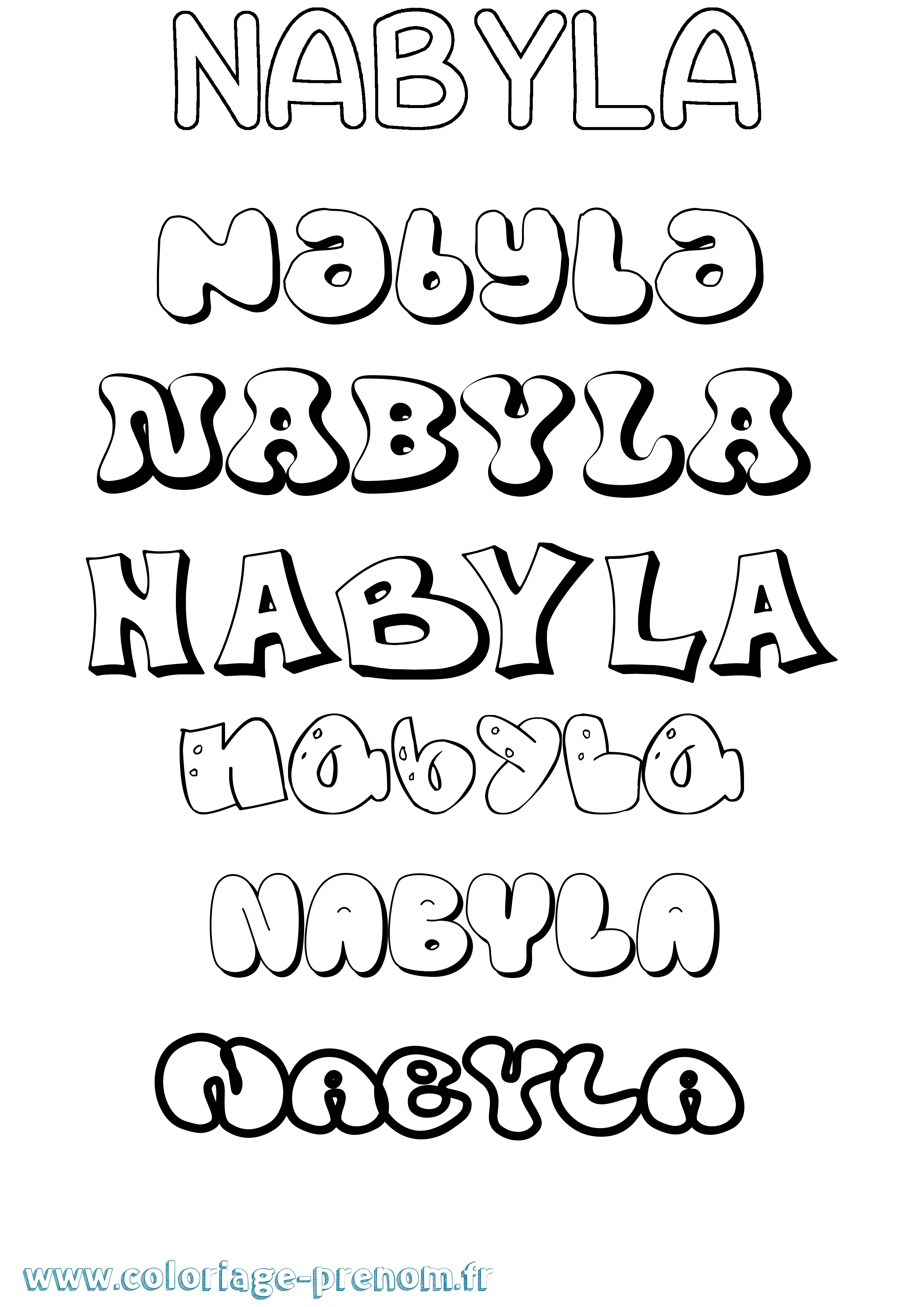 Coloriage prénom Nabyla Bubble