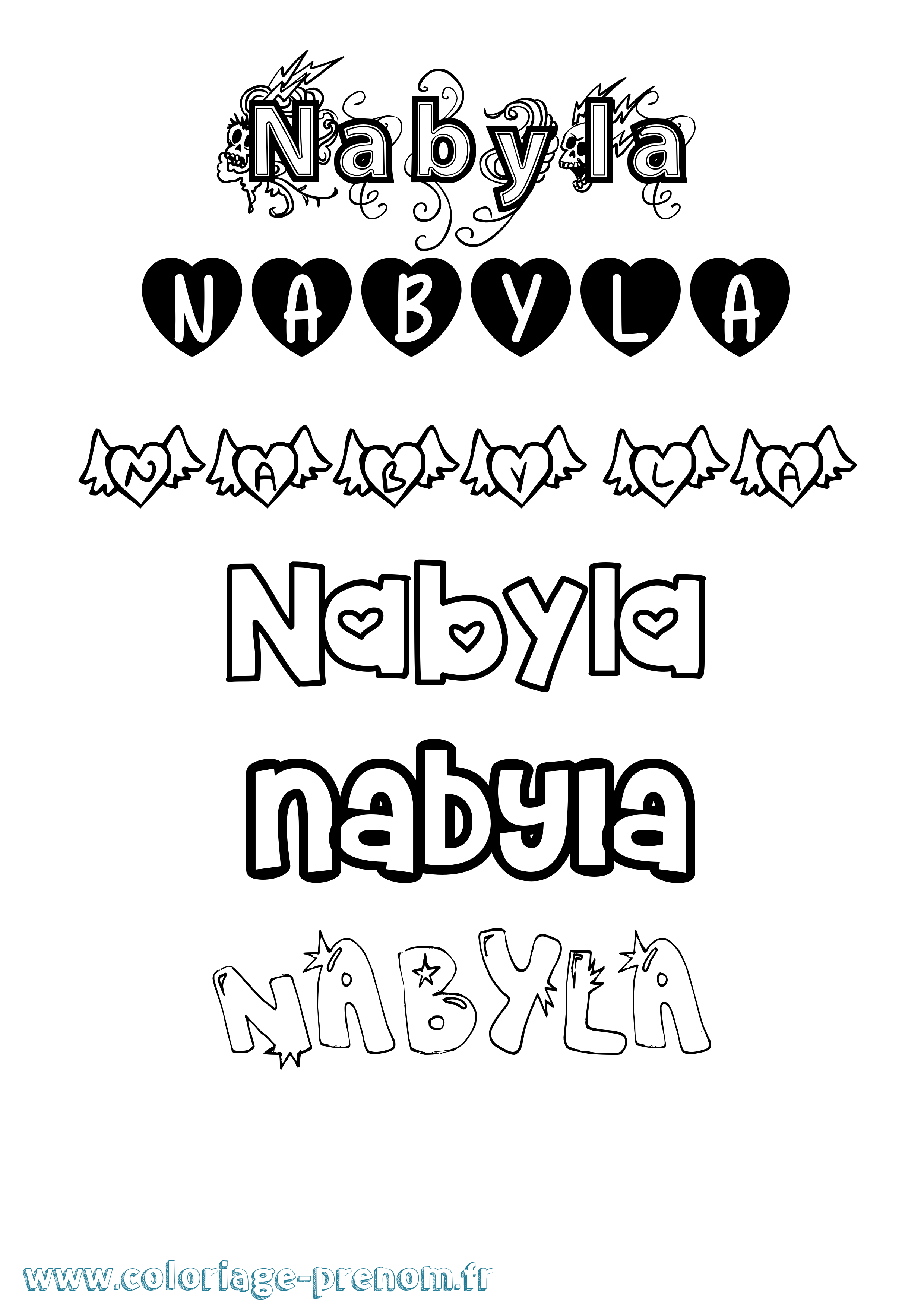 Coloriage prénom Nabyla Girly