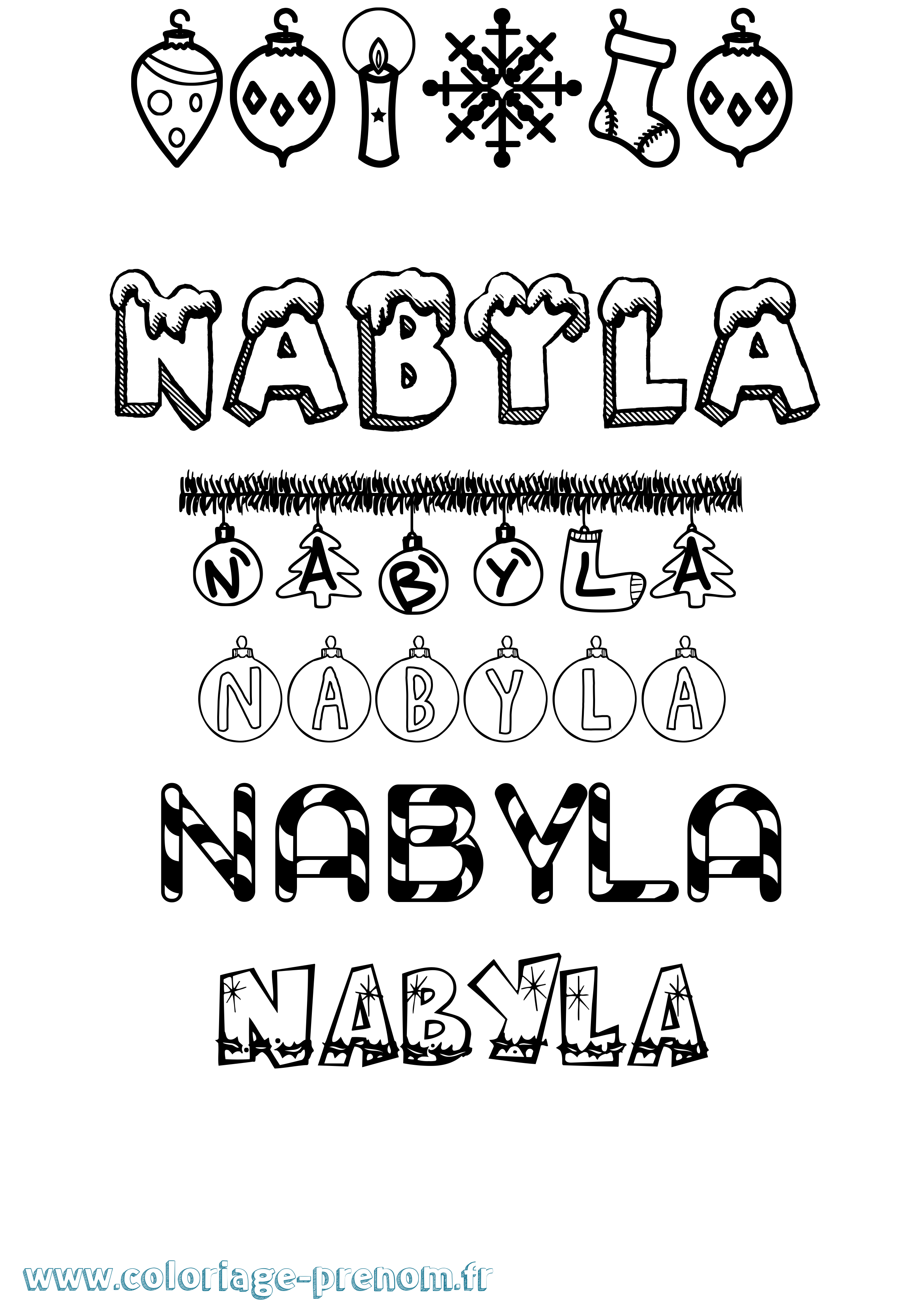 Coloriage prénom Nabyla Noël