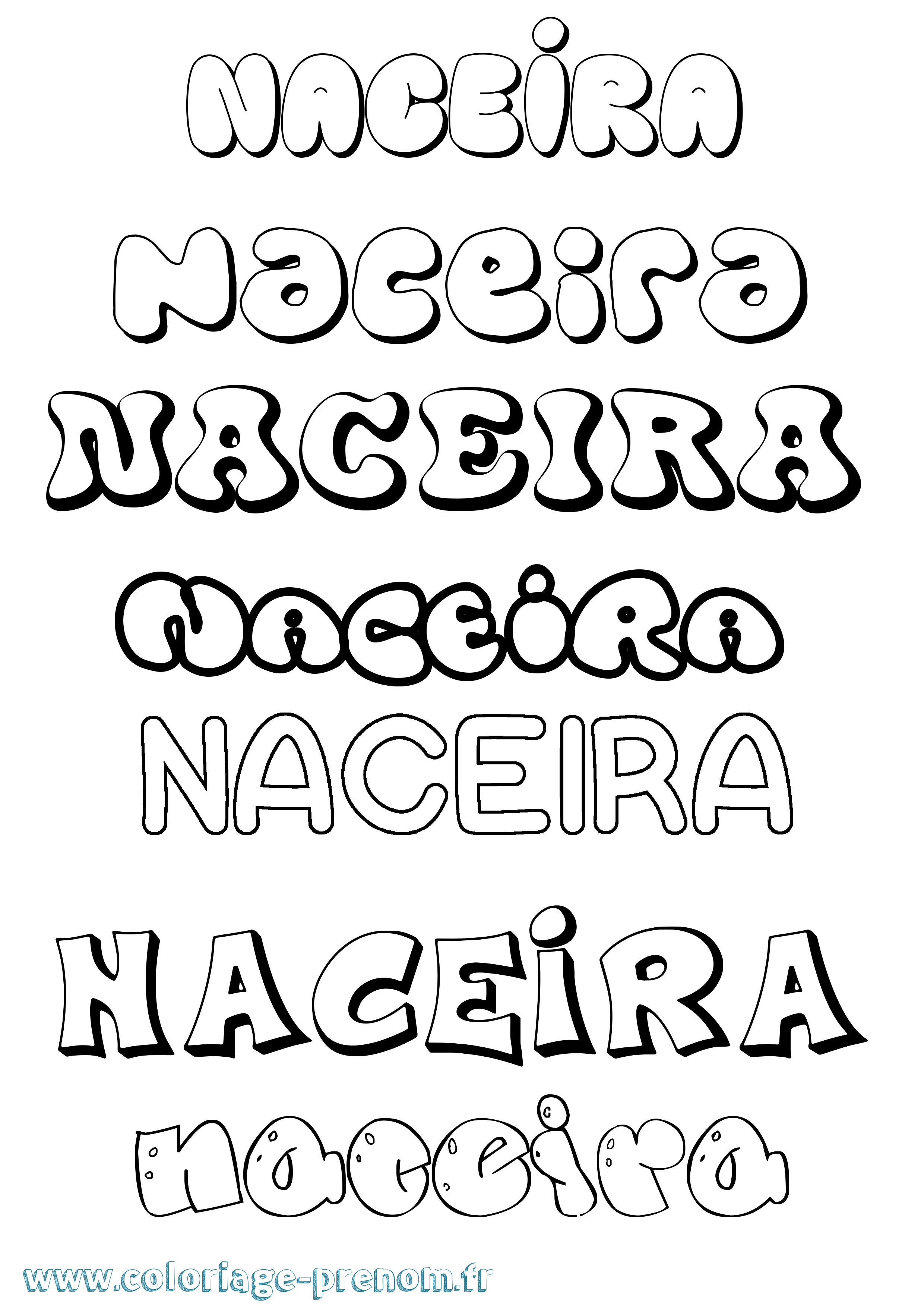 Coloriage prénom Naceira Bubble