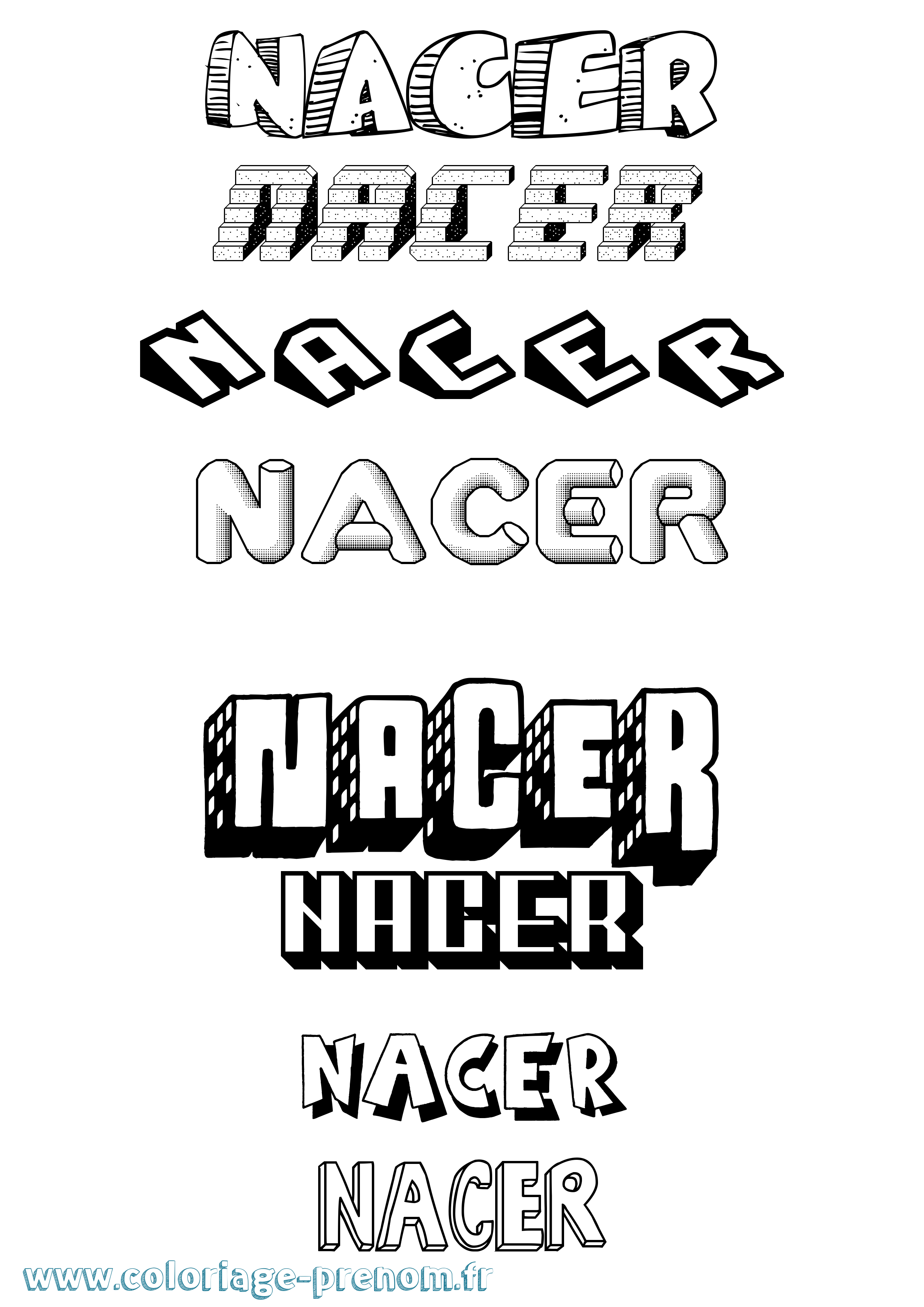Coloriage prénom Nacer Effet 3D