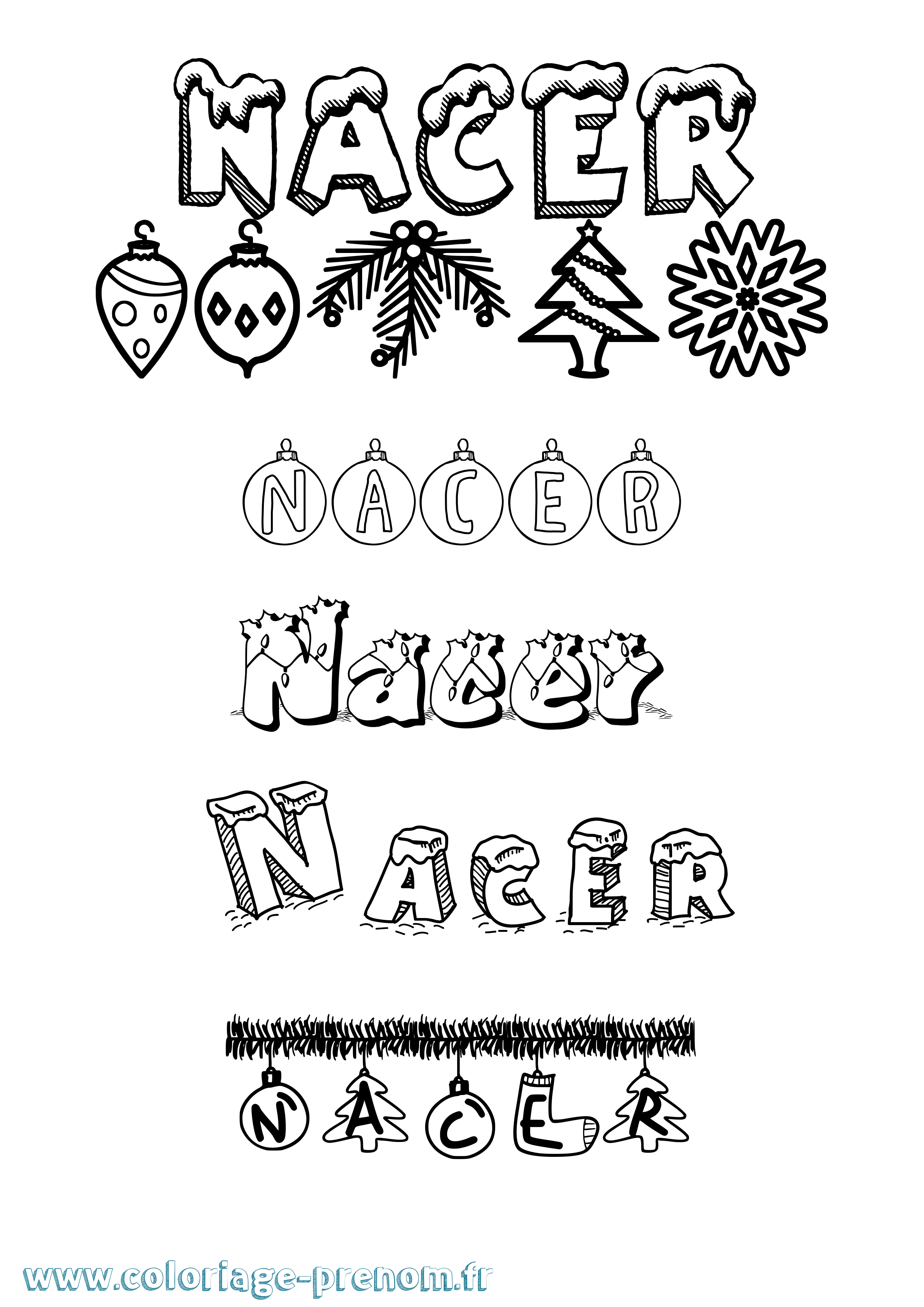 Coloriage prénom Nacer Noël