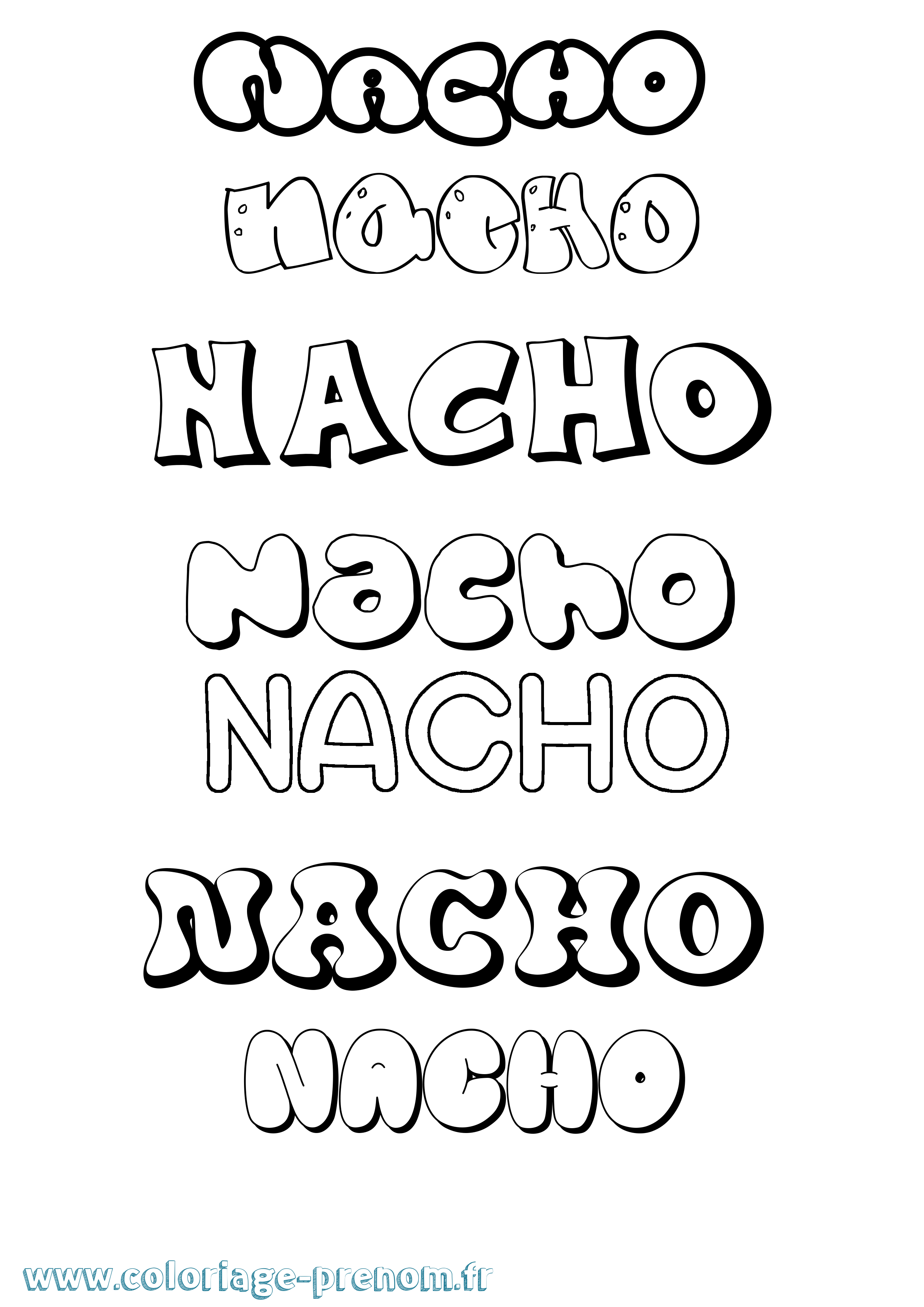 Coloriage prénom Nacho Bubble