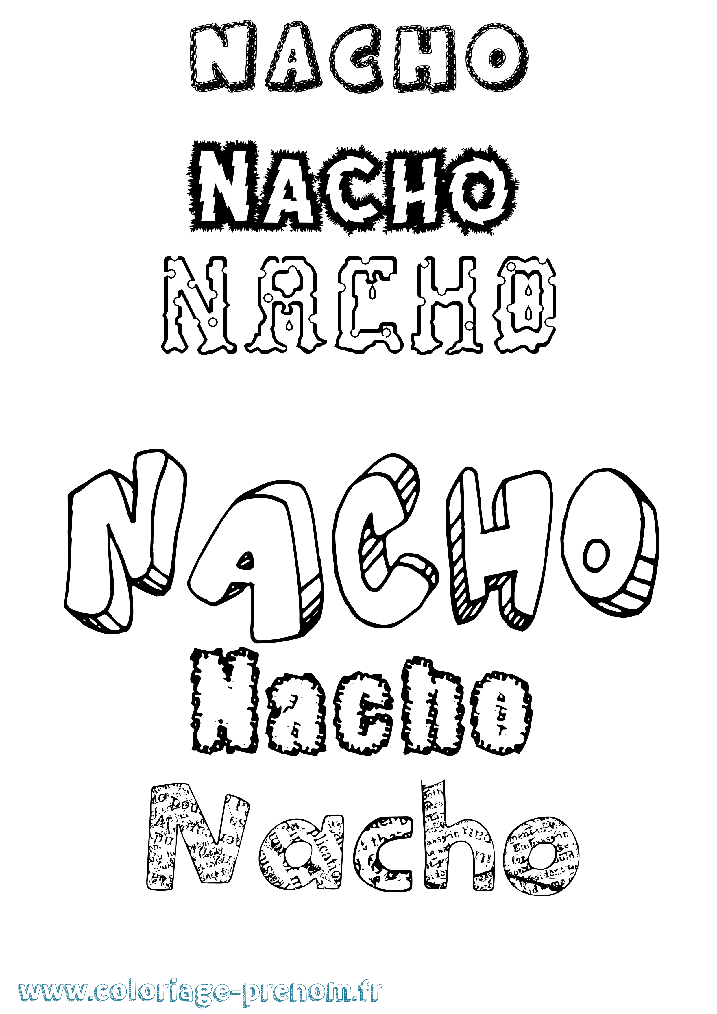 Coloriage prénom Nacho Destructuré